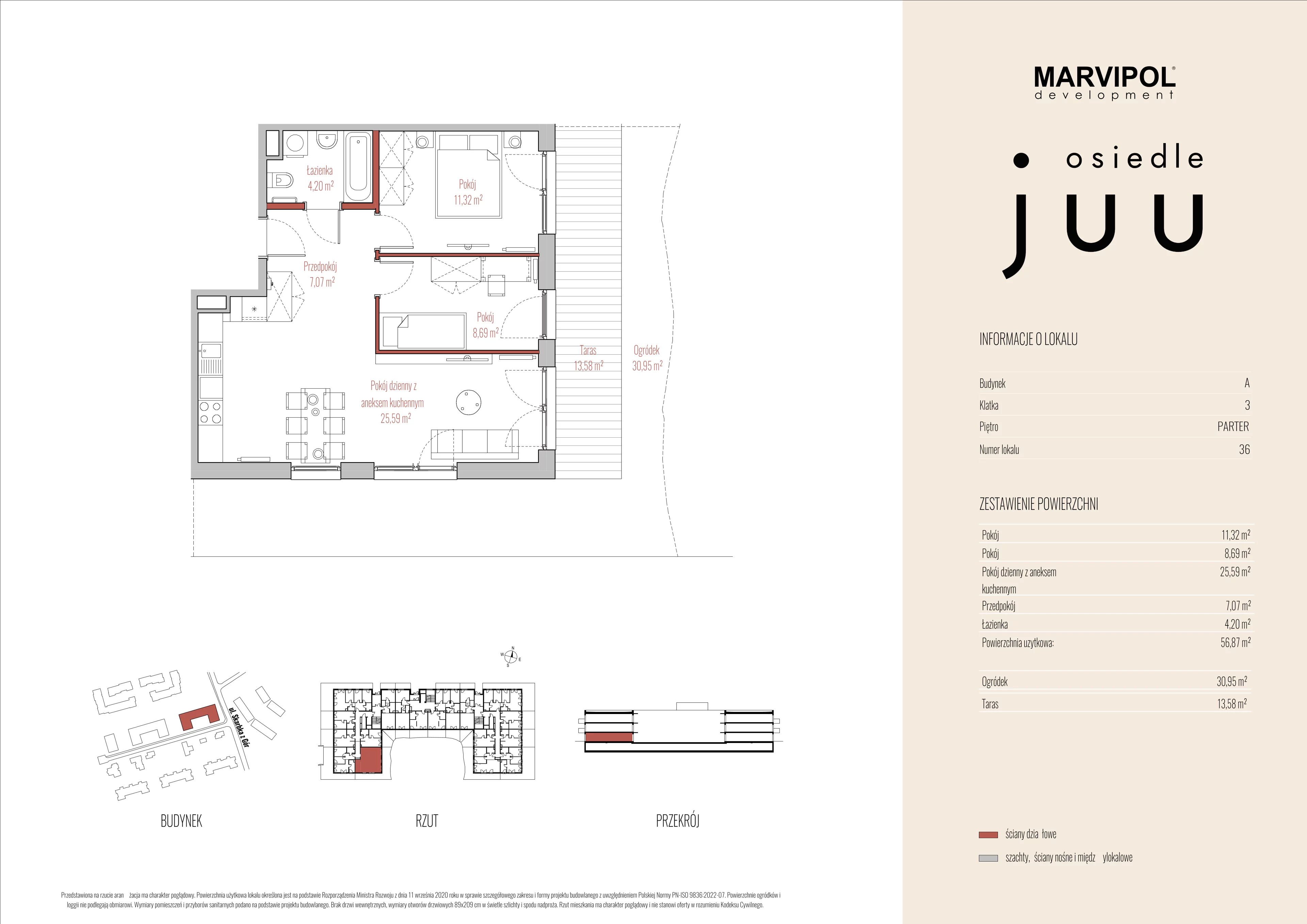 3 pokoje, mieszkanie 56,87 m², parter, oferta nr A/M036, Osiedle Juu, Warszawa, Białołęka, Grodzisk, ul. Skarbka z Gór 47