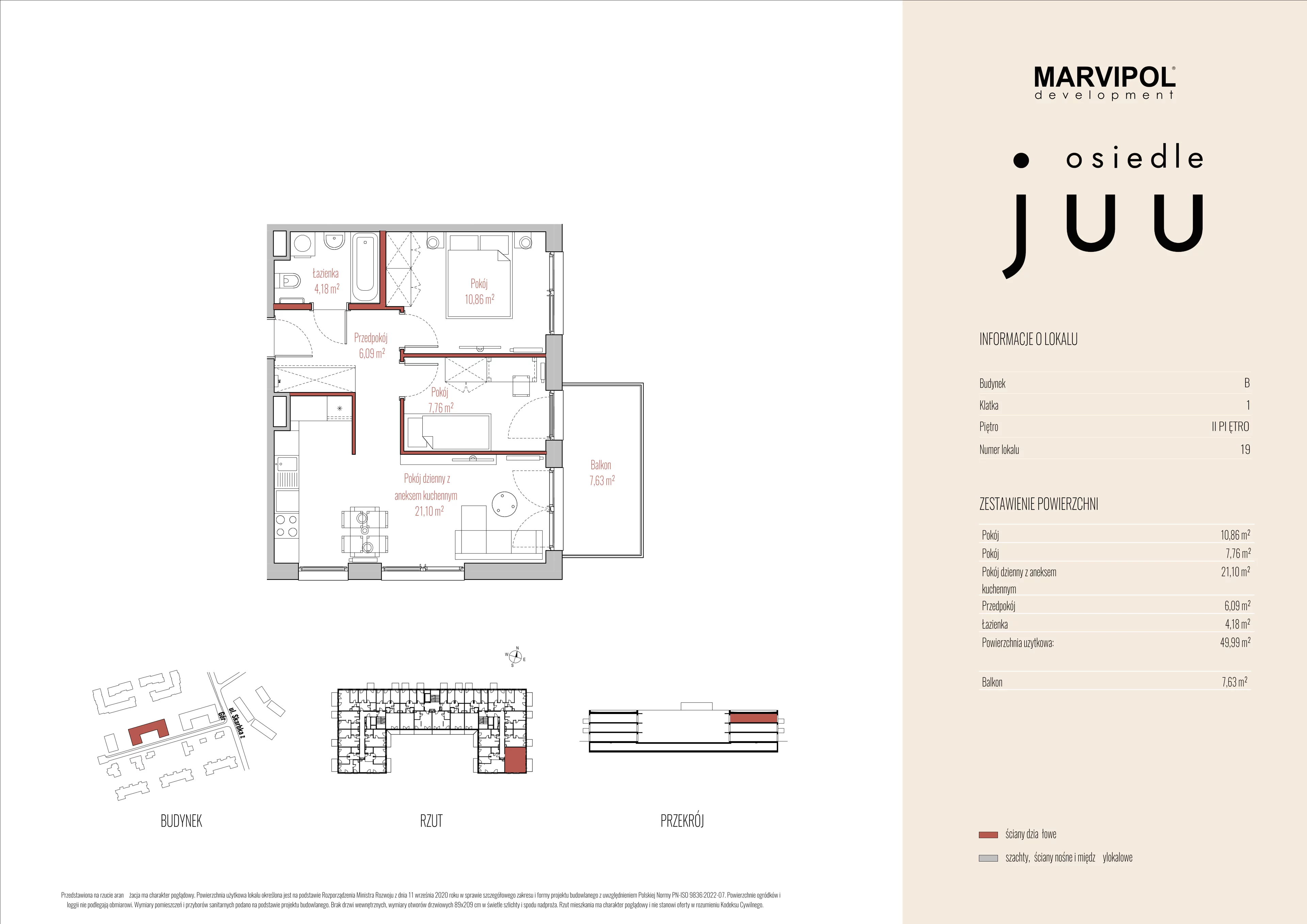 3 pokoje, mieszkanie 49,99 m², piętro 2, oferta nr B/M019, Osiedle Juu, Warszawa, Białołęka, Grodzisk, ul. Skarbka z Gór 47