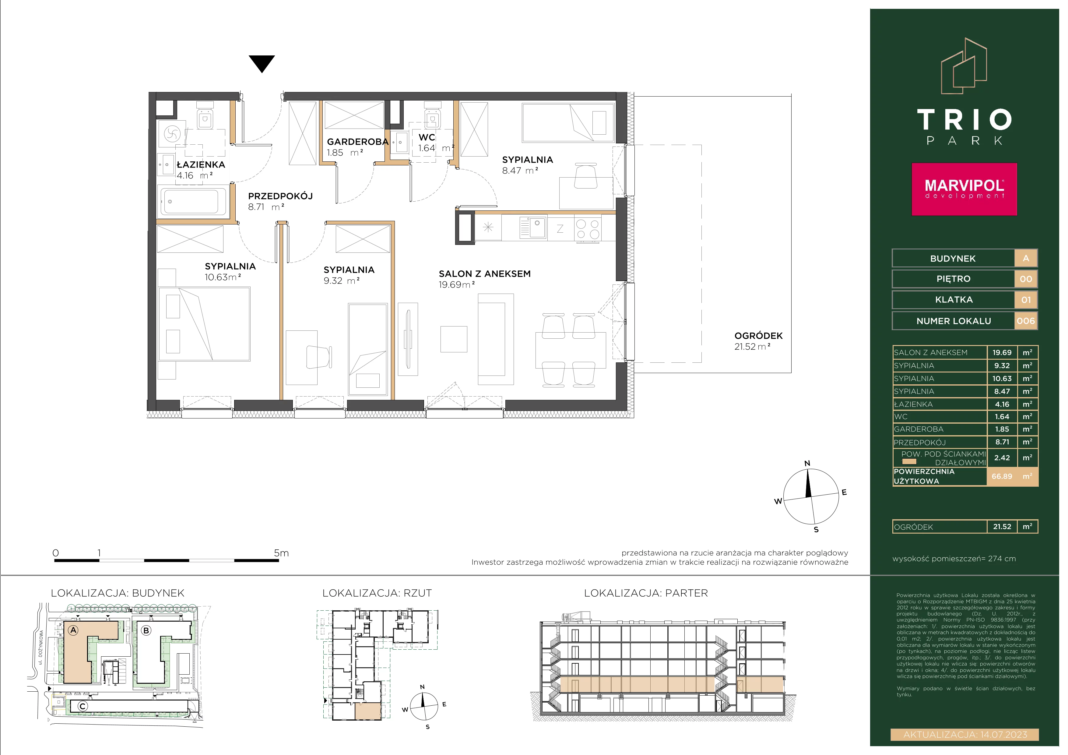 4 pokoje, apartament 66,89 m², parter, oferta nr A/A006, Trio Park, Wrocław, Klecina, Krzyki, ul. Dożynkowa