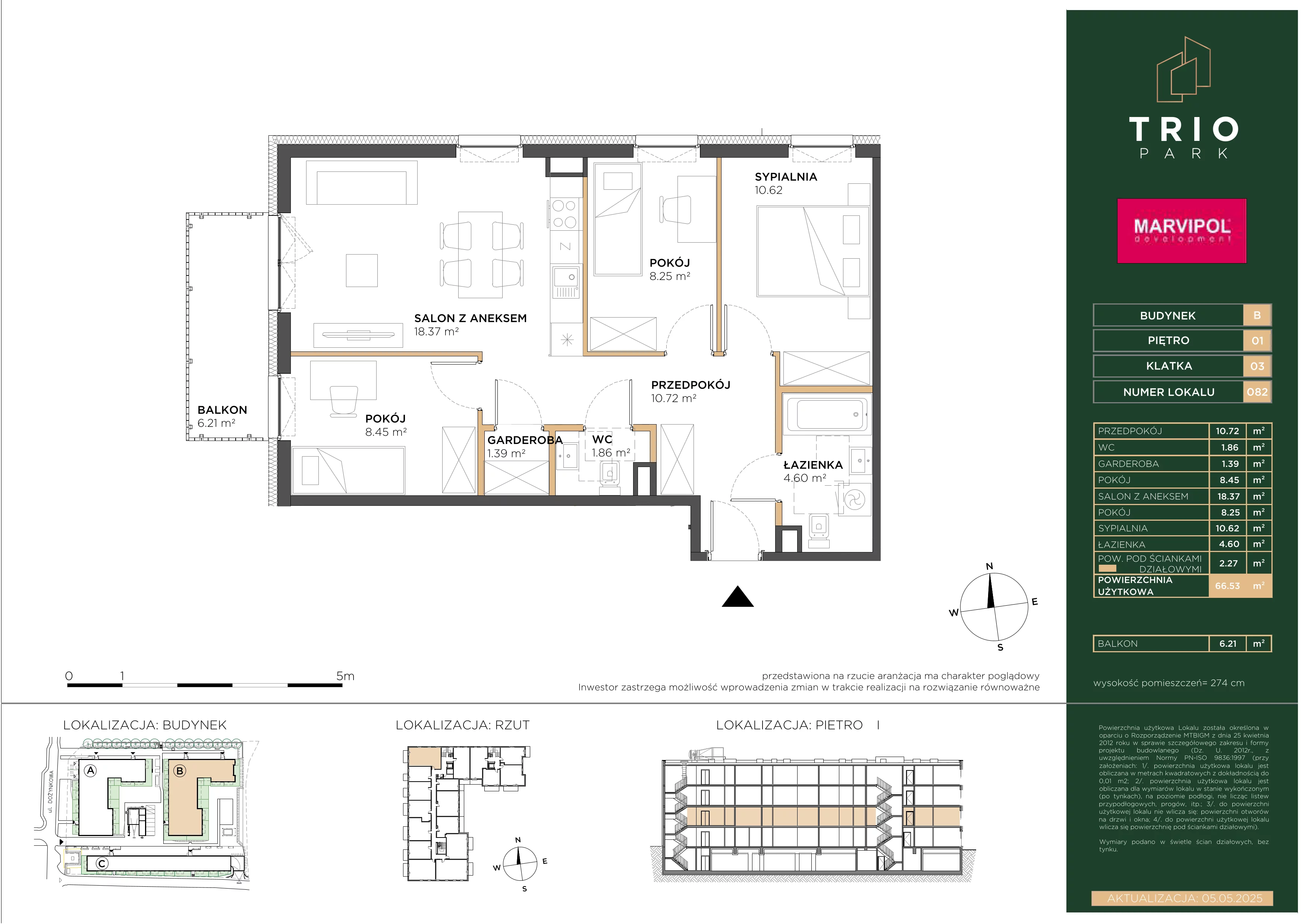 4 pokoje, apartament 66,53 m², piętro 1, oferta nr B/B082, Trio Park, Wrocław, Klecina, Krzyki, ul. Dożynkowa