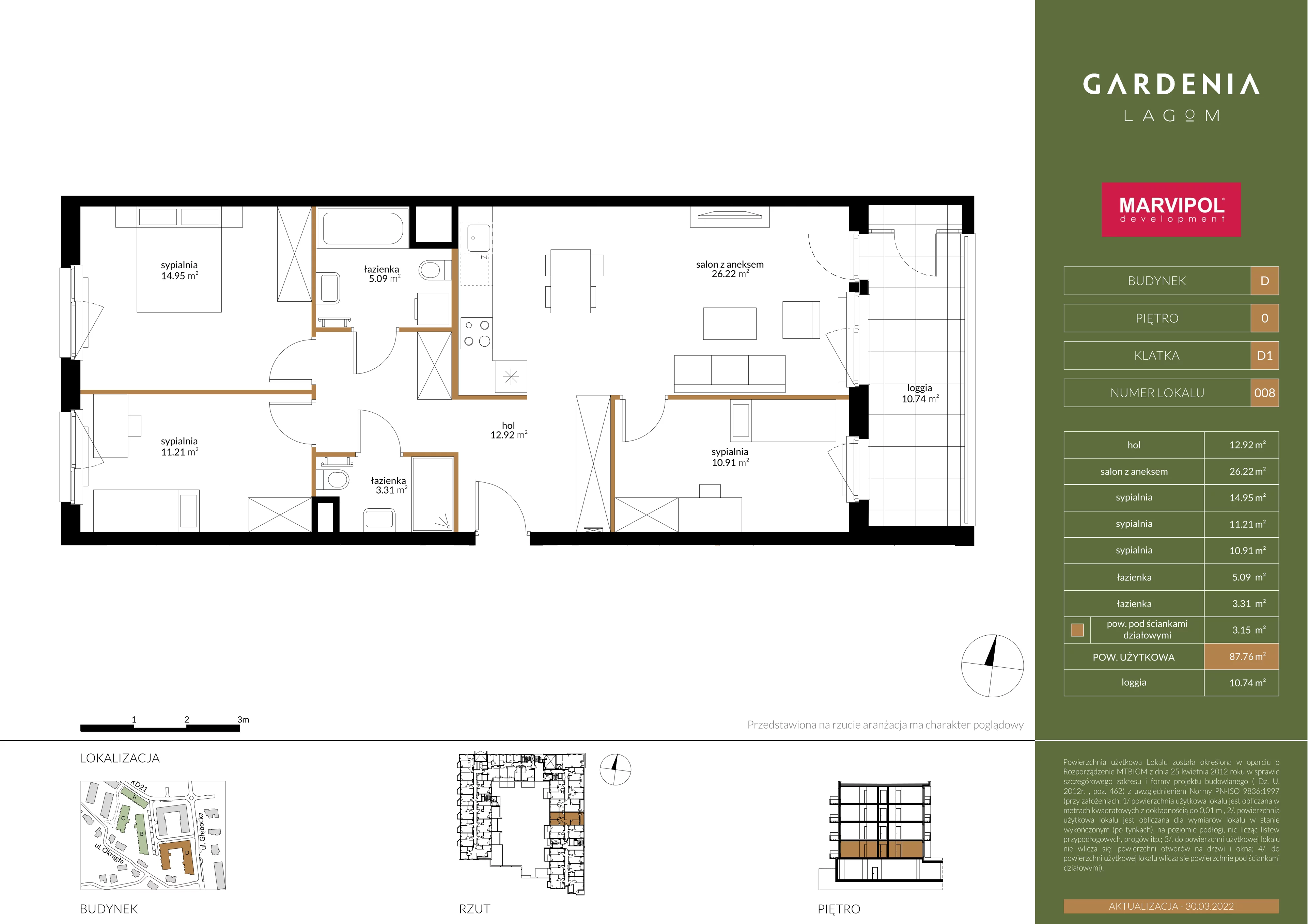 4 pokoje, mieszkanie 87,76 m², parter, oferta nr D/D008, Gardenia Lagom, Warszawa, Białołęka, Grodzisk, ul. Głębocka 117