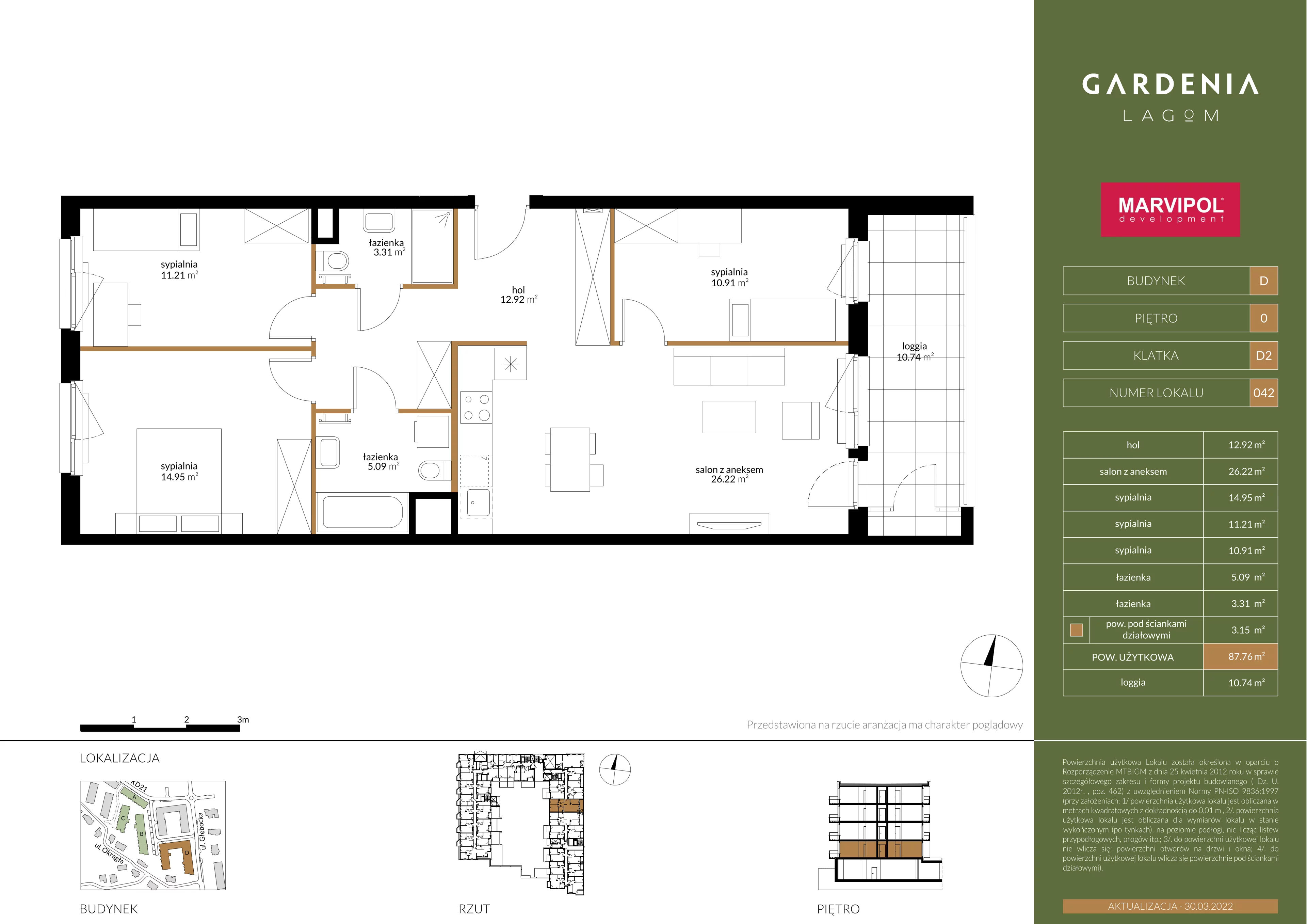 4 pokoje, mieszkanie 87,76 m², parter, oferta nr D/D042, Gardenia Lagom, Warszawa, Białołęka, Grodzisk, ul. Głębocka 117