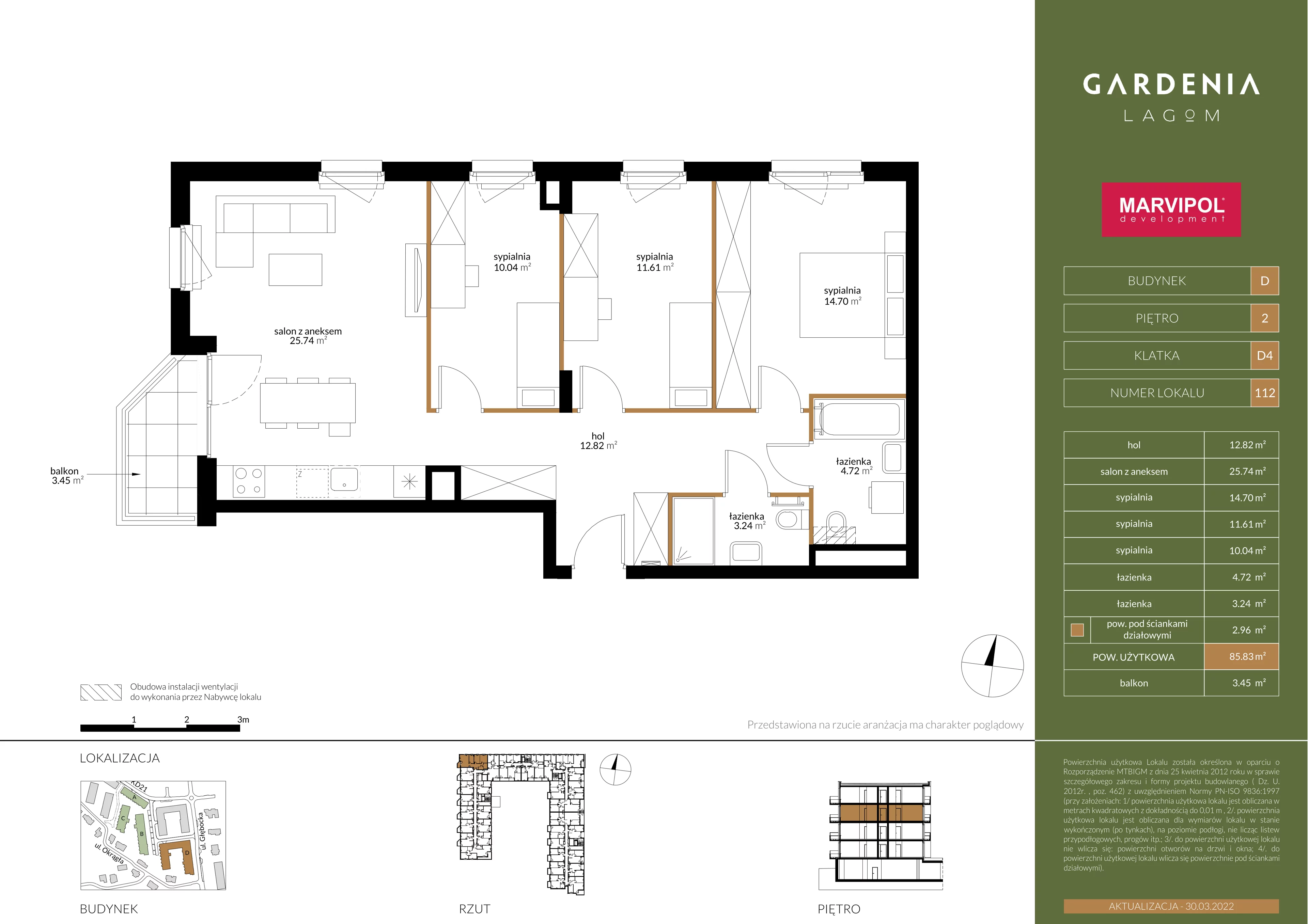 4 pokoje, mieszkanie 85,83 m², piętro 2, oferta nr D/D112, Gardenia Lagom, Warszawa, Białołęka, Grodzisk, ul. Głębocka 117