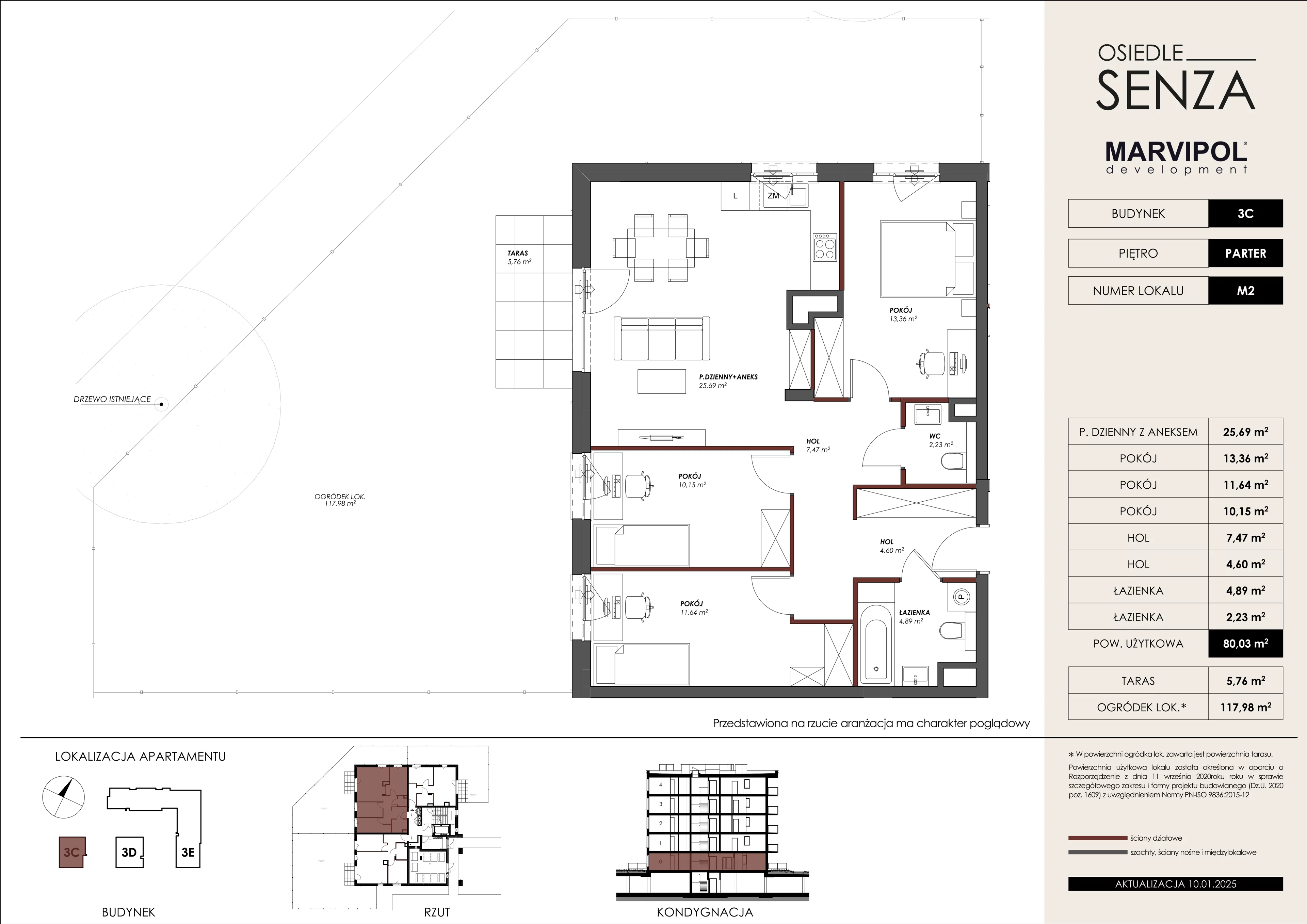 4 pokoje, mieszkanie 80,03 m², parter, oferta nr 3C/M02, Osiedle Senza, Warszawa, Białołęka, Nowodwory, ul. Grzymalitów 3C, 3D, 3E