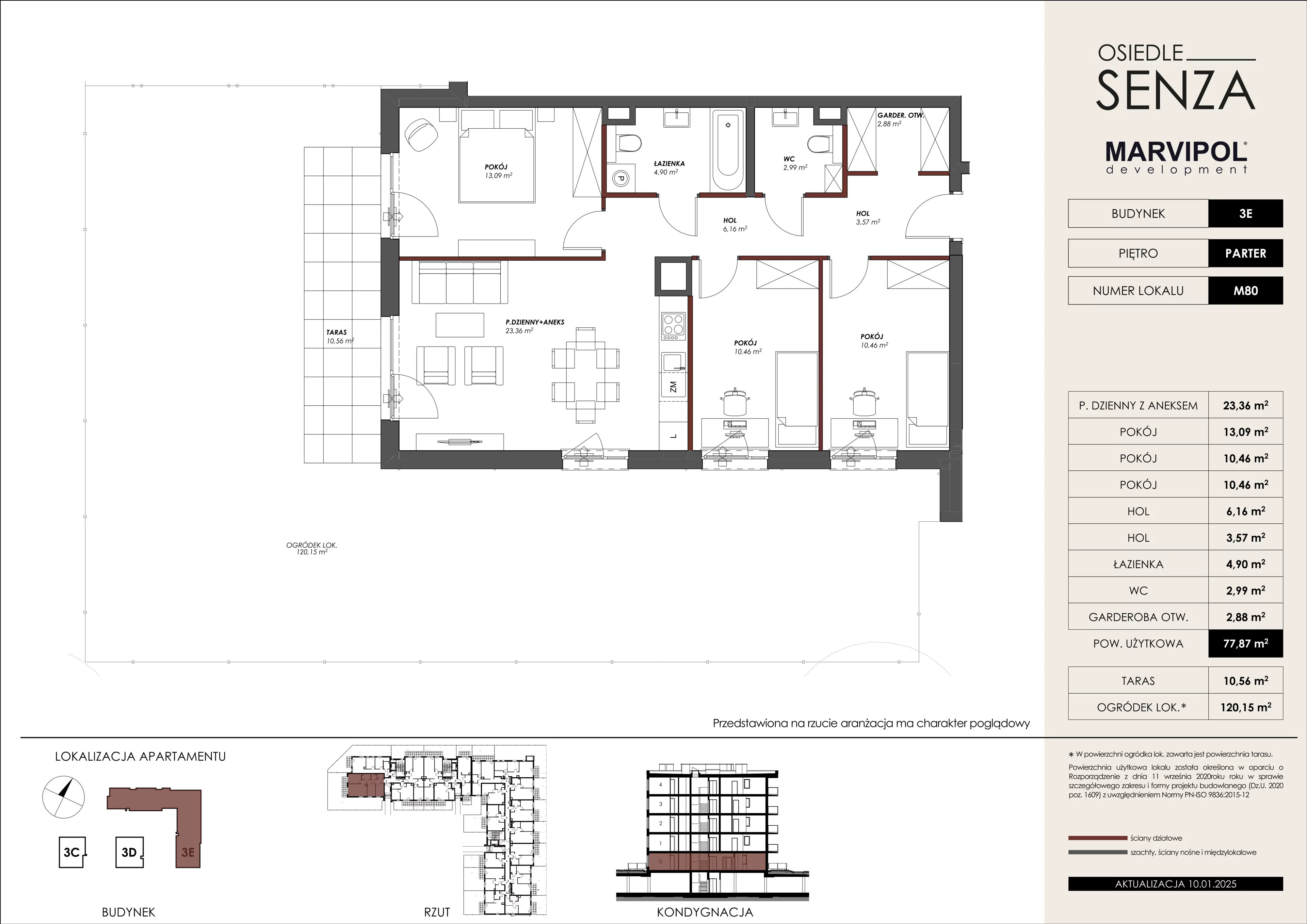 4 pokoje, mieszkanie 77,87 m², parter, oferta nr 3E/M80, Osiedle Senza, Warszawa, Białołęka, Nowodwory, ul. Grzymalitów 3C, 3D, 3E