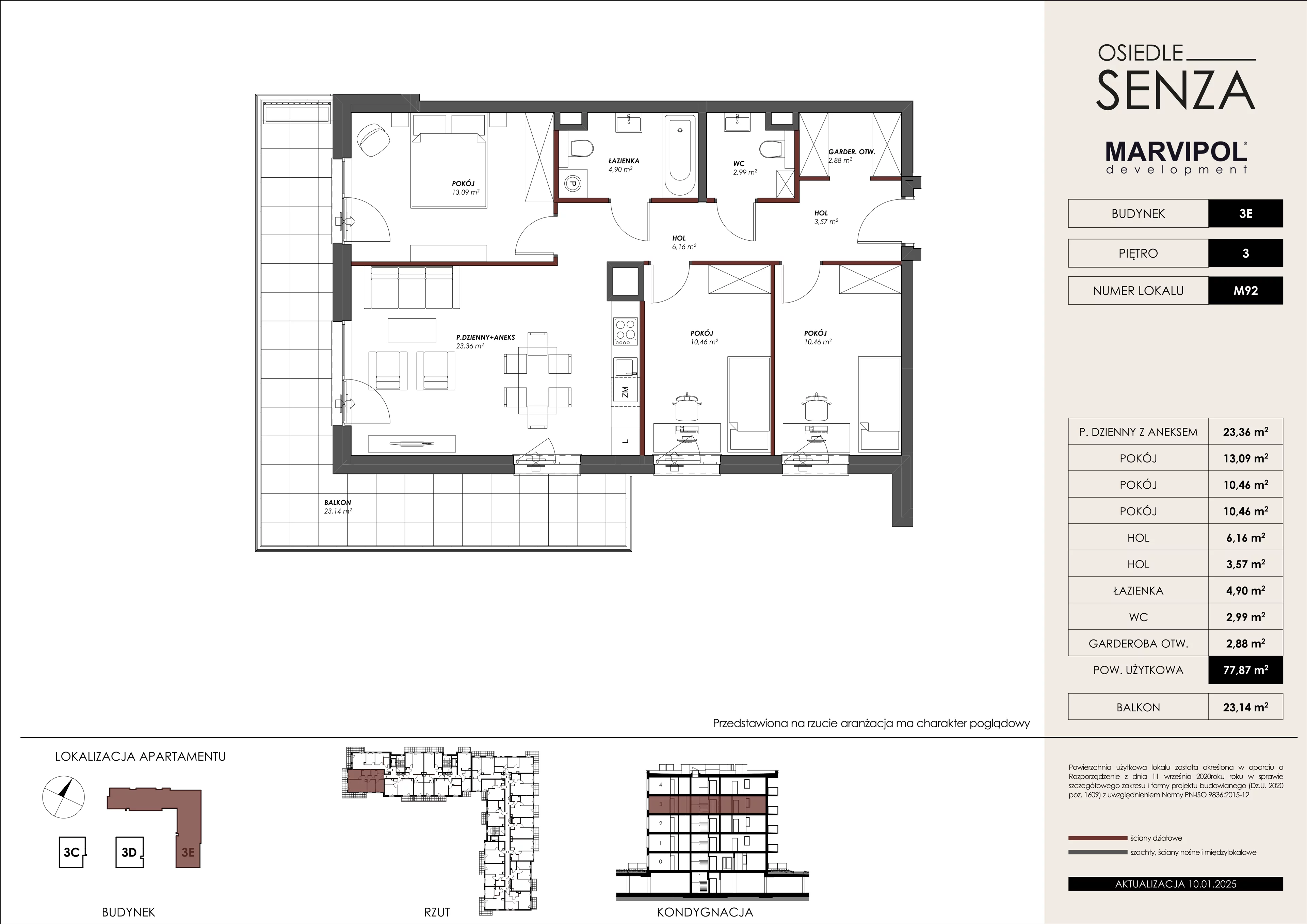 4 pokoje, mieszkanie 77,87 m², piętro 3, oferta nr 3E/M92, Osiedle Senza, Warszawa, Białołęka, Nowodwory, ul. Grzymalitów 3C, 3D, 3E