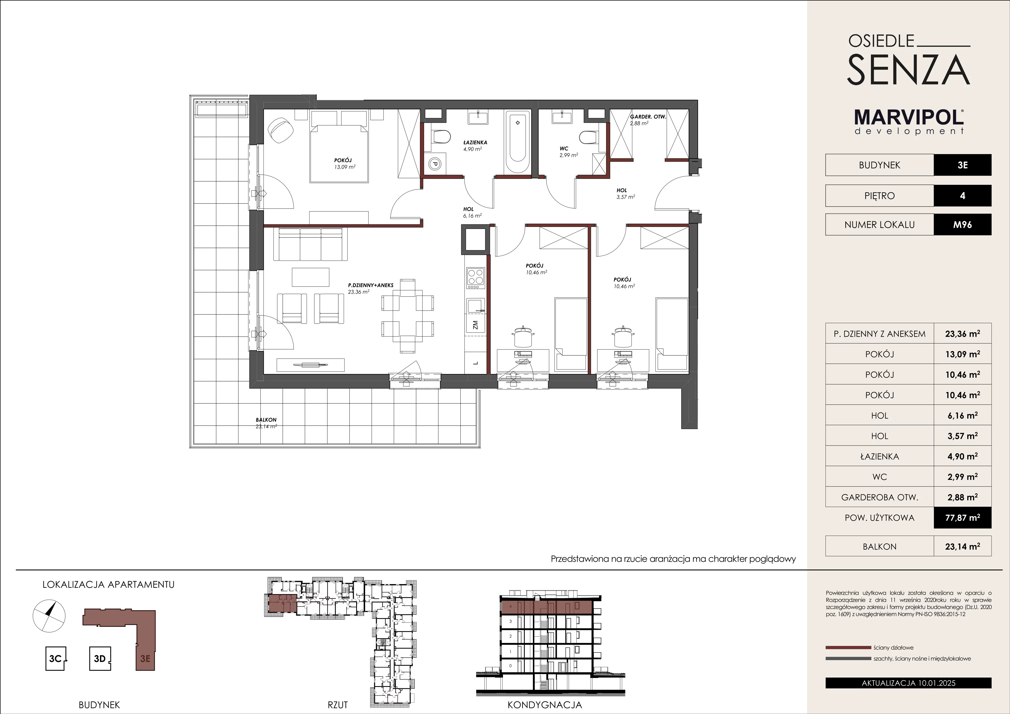 4 pokoje, mieszkanie 77,87 m², piętro 4, oferta nr 3E/M96, Osiedle Senza, Warszawa, Białołęka, Nowodwory, ul. Grzymalitów 3C, 3D, 3E