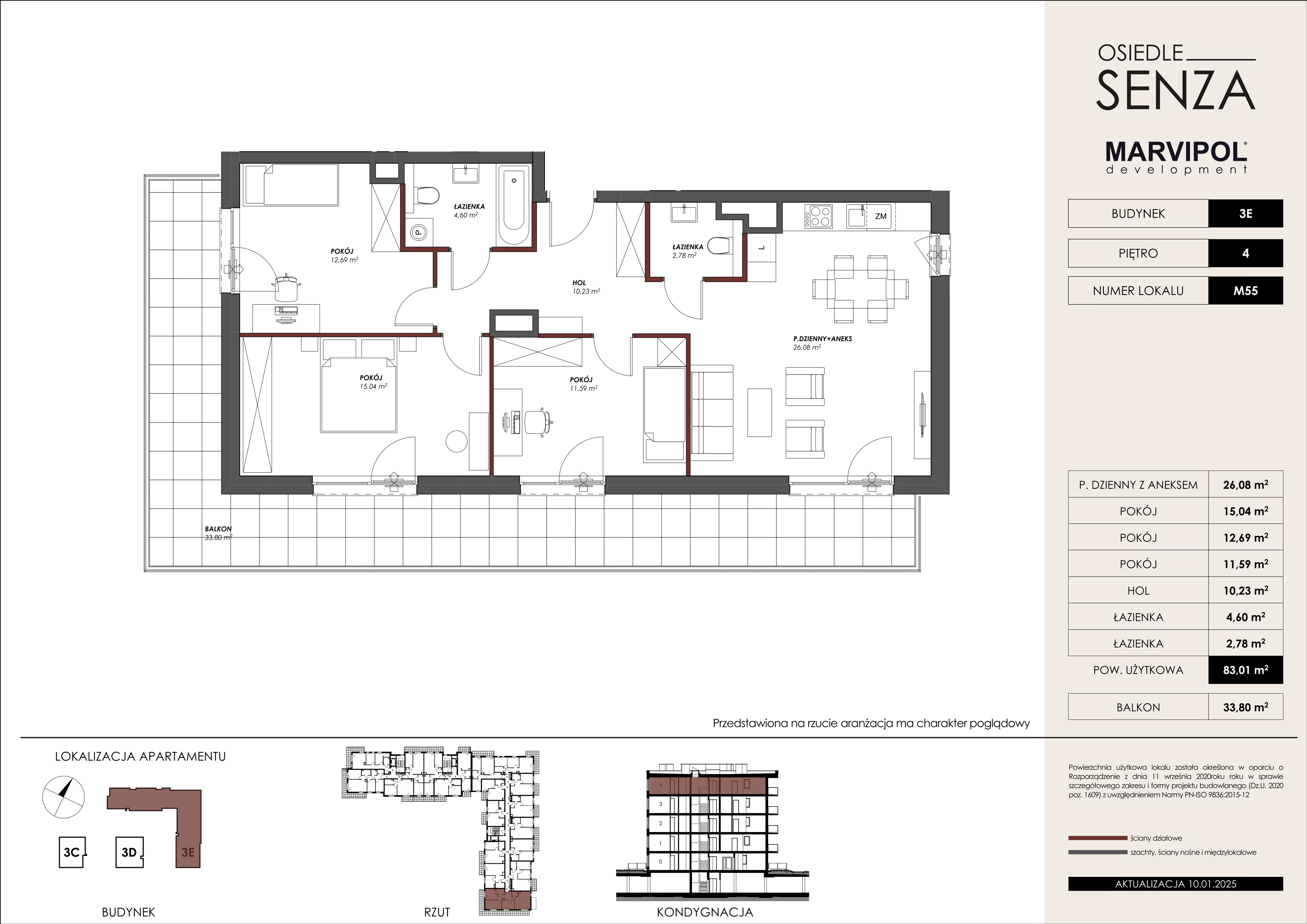 4 pokoje, mieszkanie 83,01 m², piętro 4, oferta nr 3E/M55, Osiedle Senza, Warszawa, Białołęka, Nowodwory, ul. Grzymalitów 3C, 3D, 3E