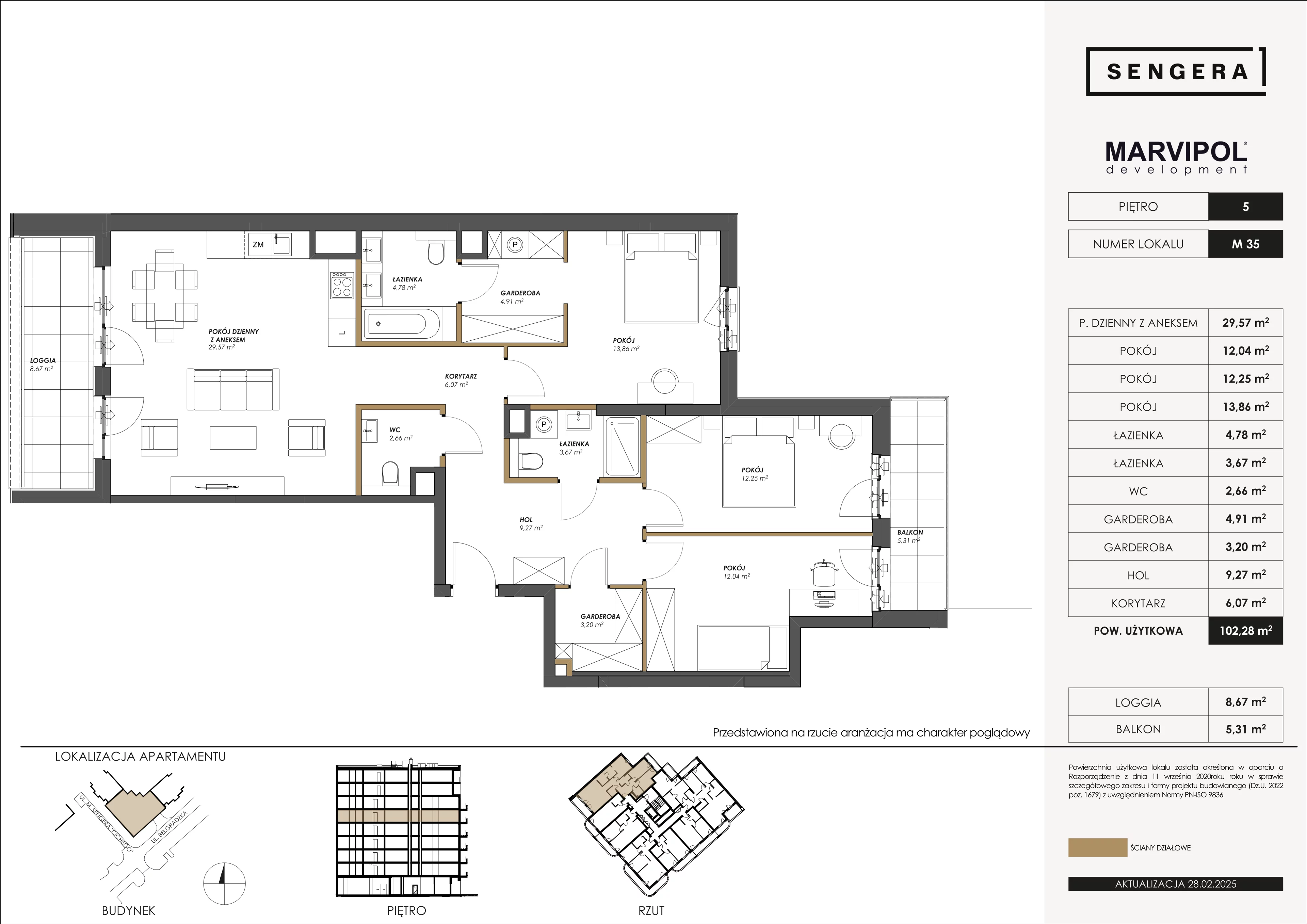4 pokoje, mieszkanie 102,28 m², piętro 5, oferta nr 1/M35, Sengera 1, Warszawa, Ursynów, Natolin, ul. Mariana Sengera „Cichego” 1