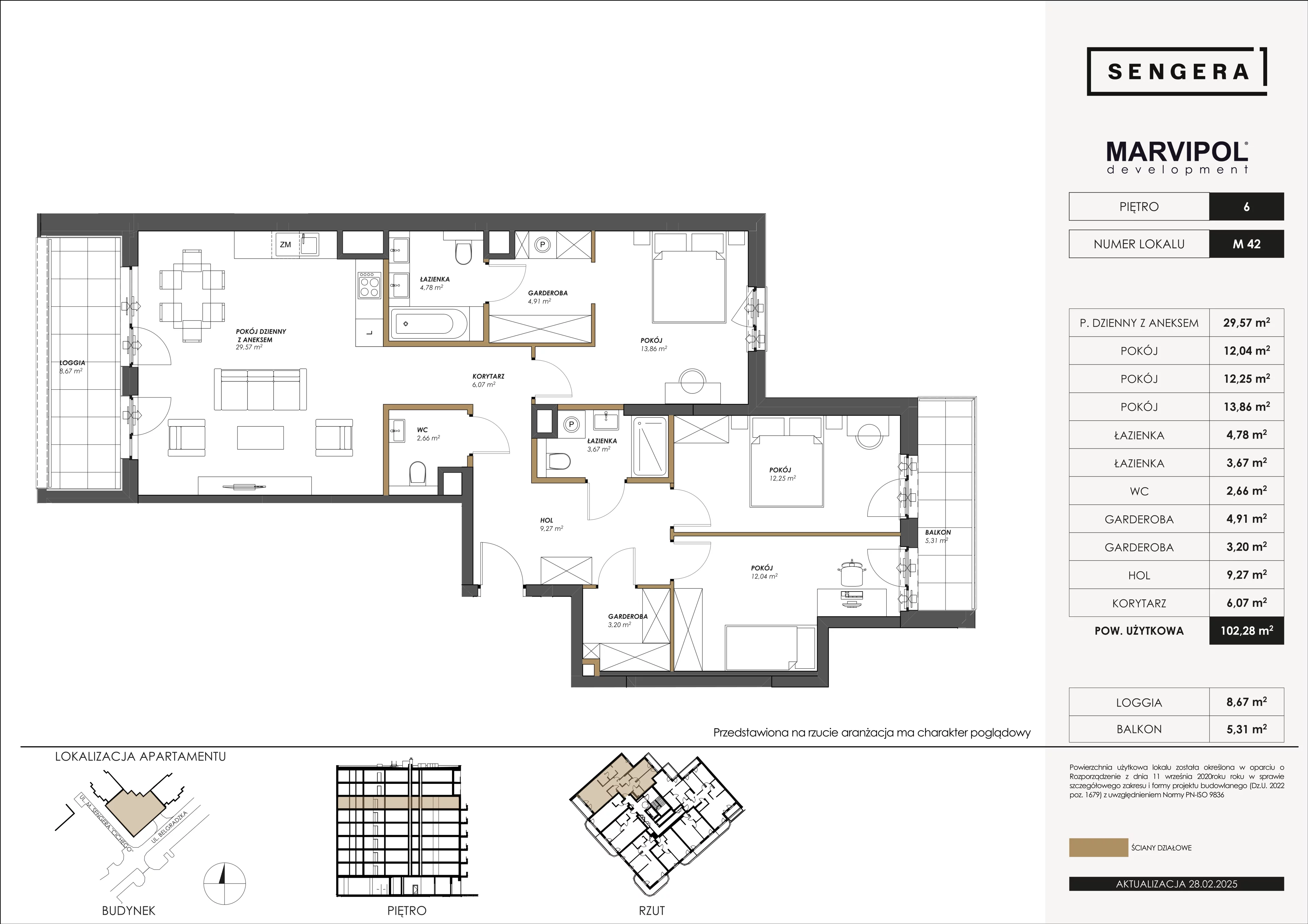 4 pokoje, mieszkanie 102,28 m², piętro 6, oferta nr 1/M42, Sengera 1, Warszawa, Ursynów, Natolin, ul. Mariana Sengera „Cichego” 1