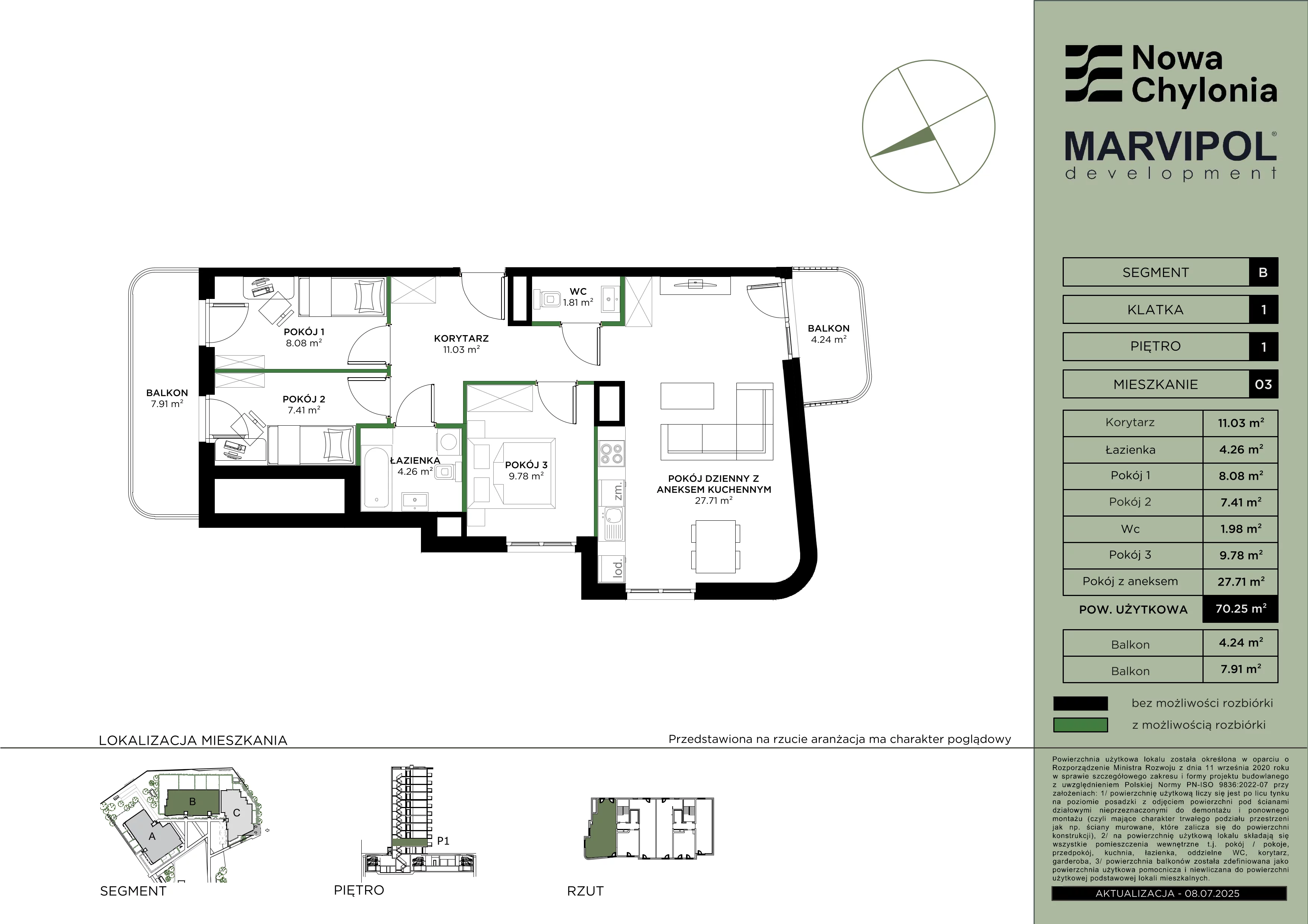 4 pokoje, mieszkanie 70,25 m², piętro 1, oferta nr B/B1-1-03, Nowa Chylonia, Gdynia, Chylonia, Chylonia, ul. Pucka 4