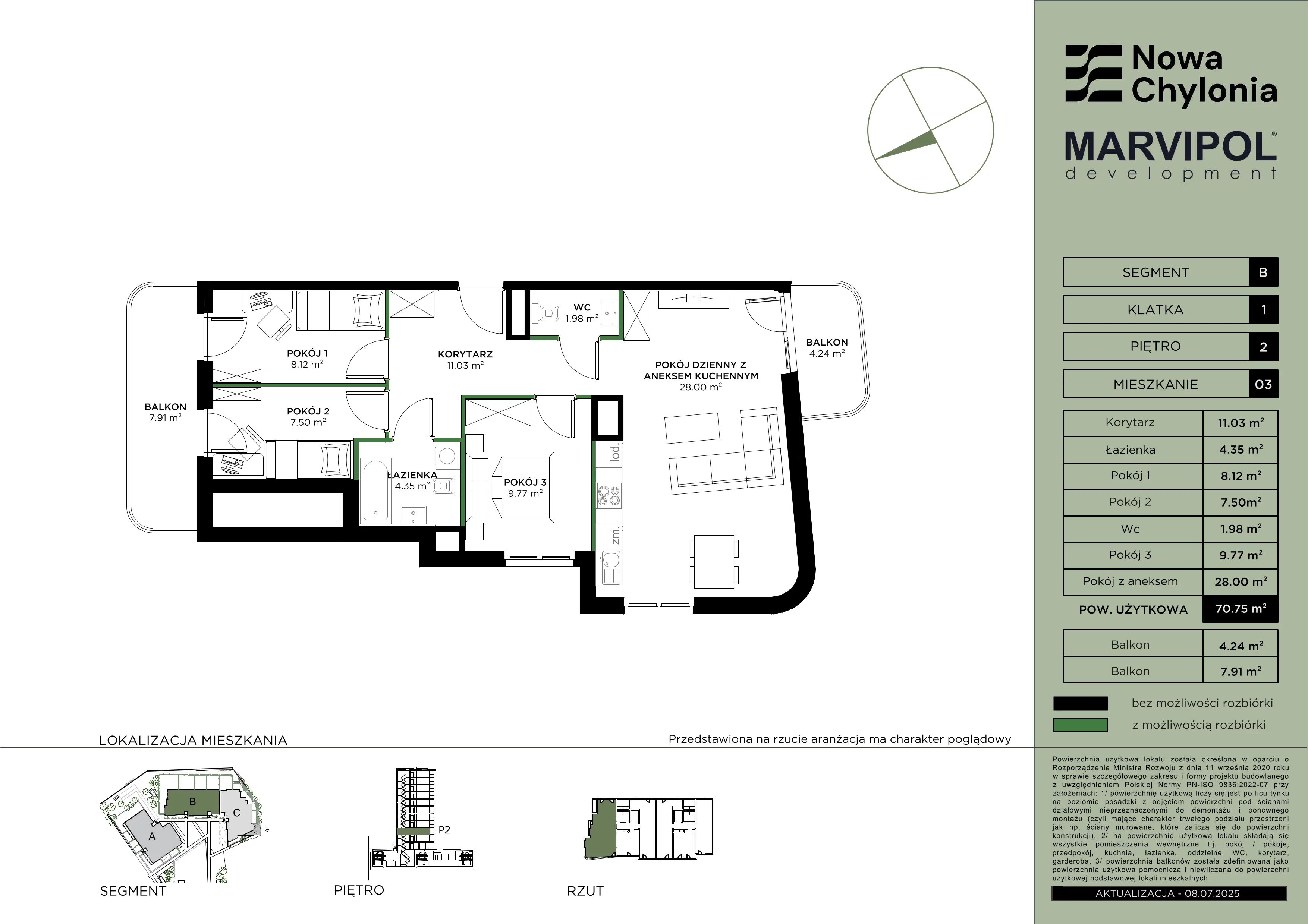 4 pokoje, mieszkanie 70,75 m², piętro 2, oferta nr B/B1-2-03, Nowa Chylonia, Gdynia, Chylonia, Chylonia, ul. Pucka 4