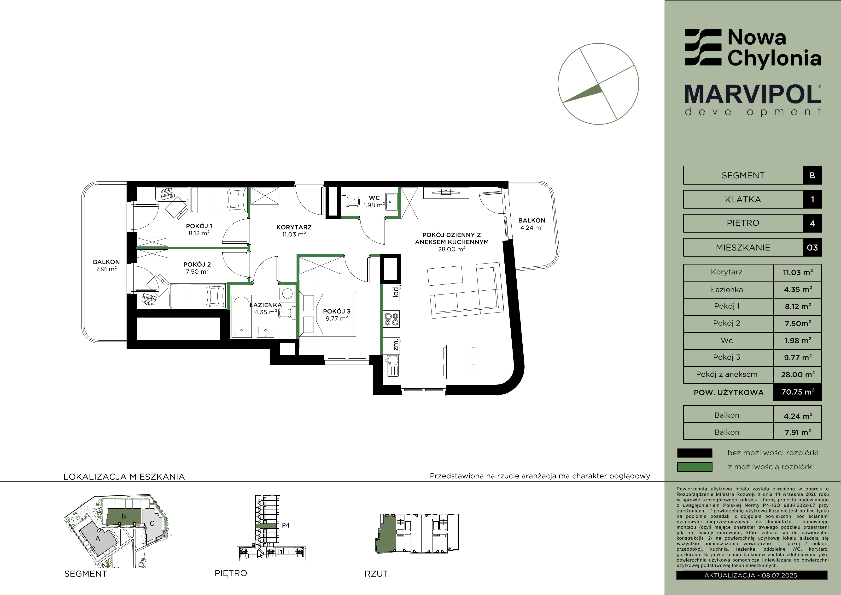 4 pokoje, mieszkanie 70,75 m², piętro 4, oferta nr B/B1-4-03, Nowa Chylonia, Gdynia, Chylonia, Chylonia, ul. Pucka 4