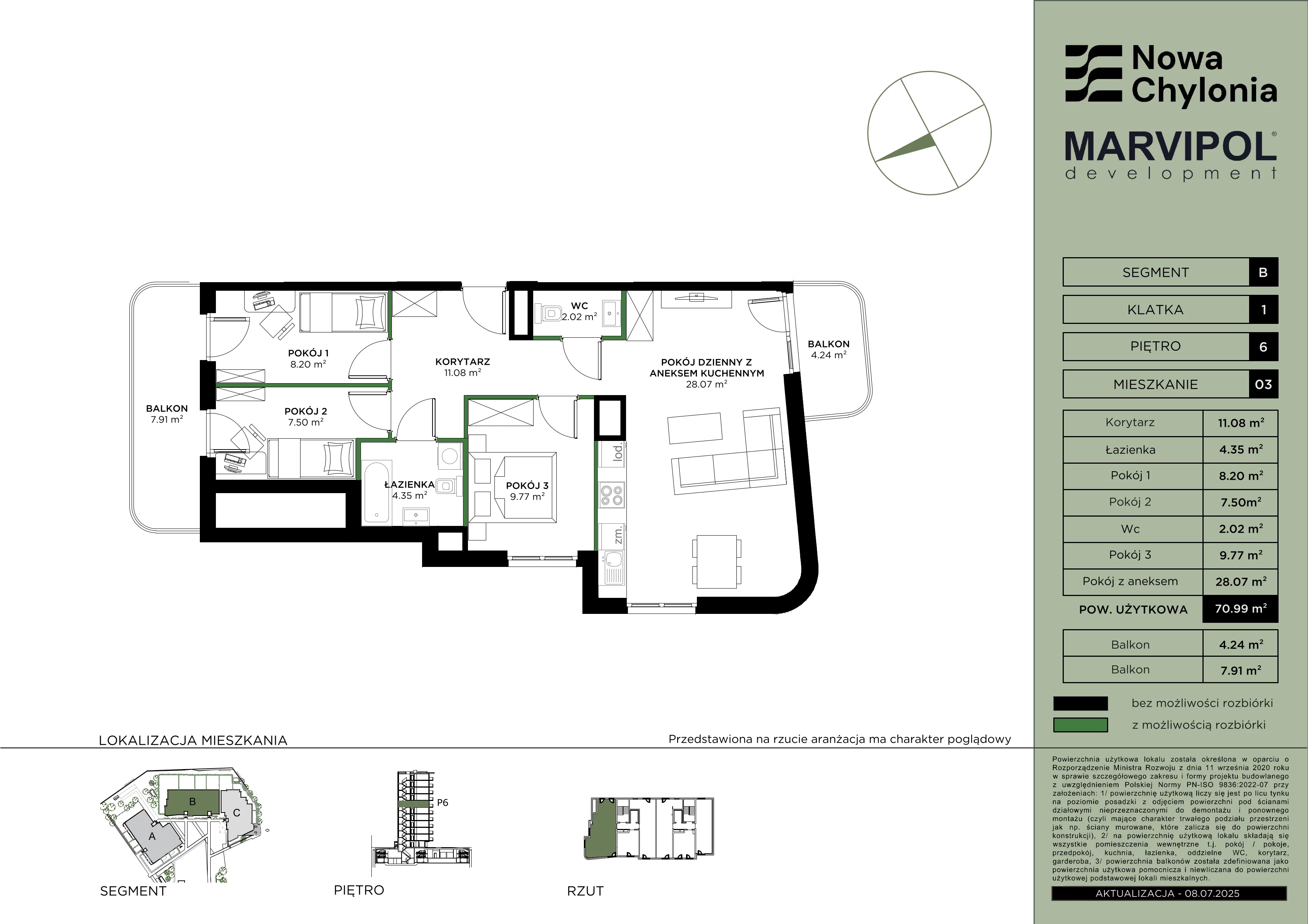 4 pokoje, mieszkanie 70,99 m², piętro 6, oferta nr B/B1-6-03, Nowa Chylonia, Gdynia, Chylonia, Chylonia, ul. Pucka 4