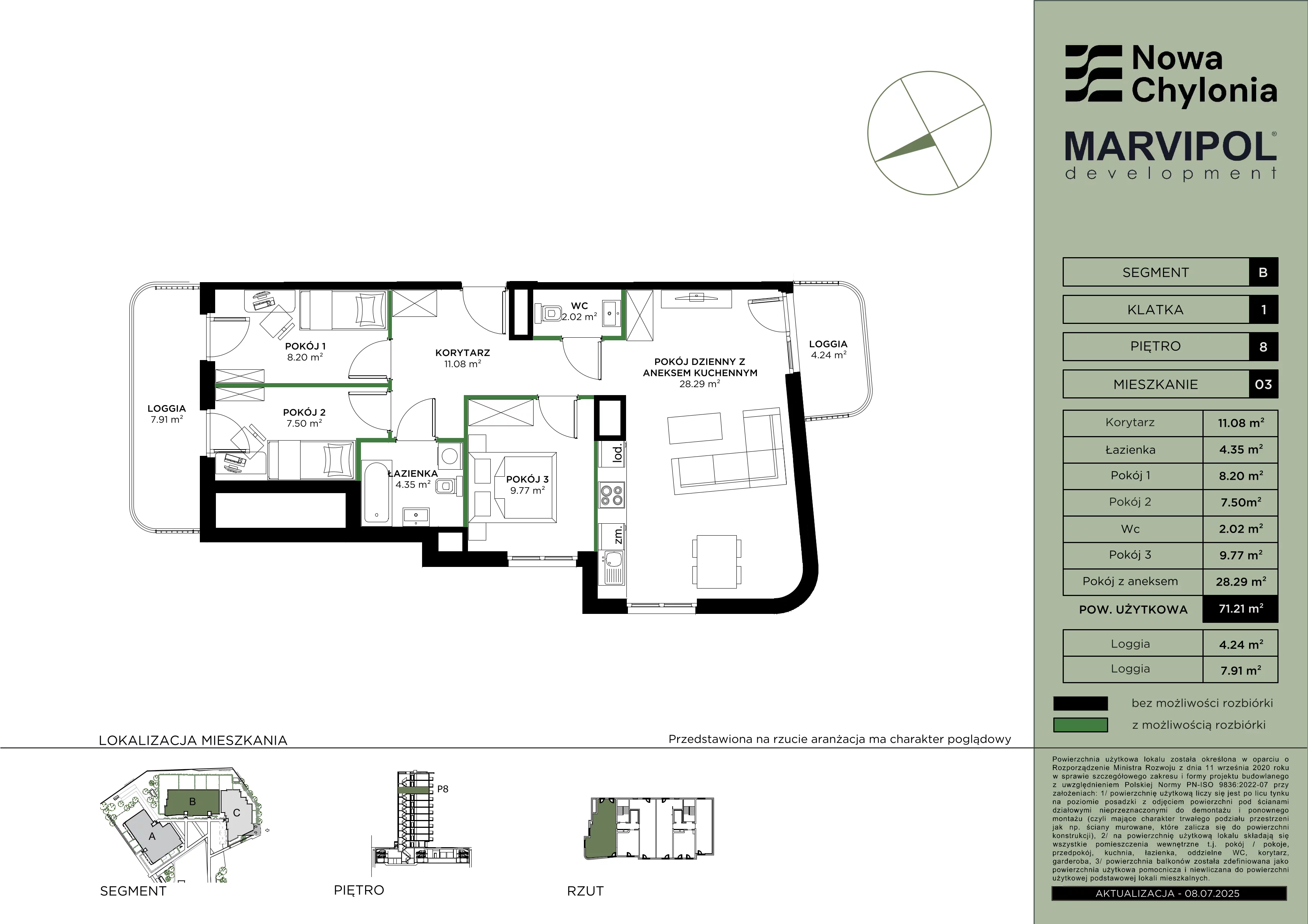 4 pokoje, mieszkanie 71,21 m², piętro 8, oferta nr B/B1-8-03, Nowa Chylonia, Gdynia, Chylonia, Chylonia, ul. Pucka 4
