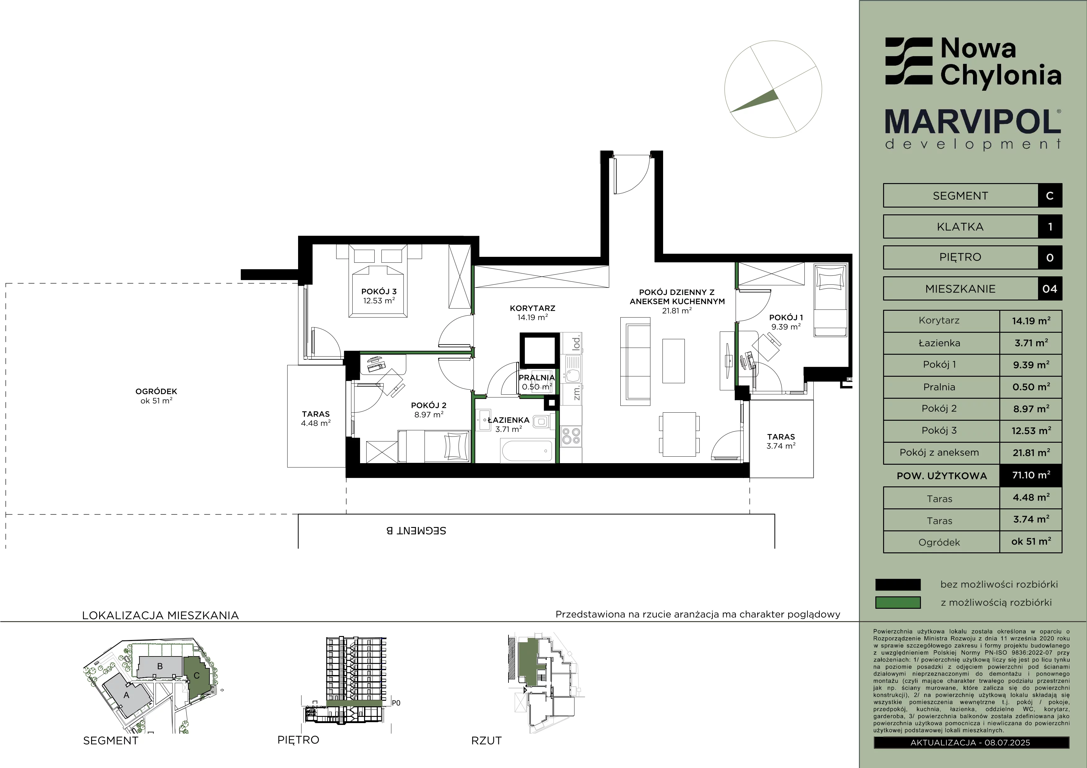 4 pokoje, mieszkanie 71,10 m², parter, oferta nr C/C-0-04, Nowa Chylonia, Gdynia, Chylonia, Chylonia, ul. Pucka 4