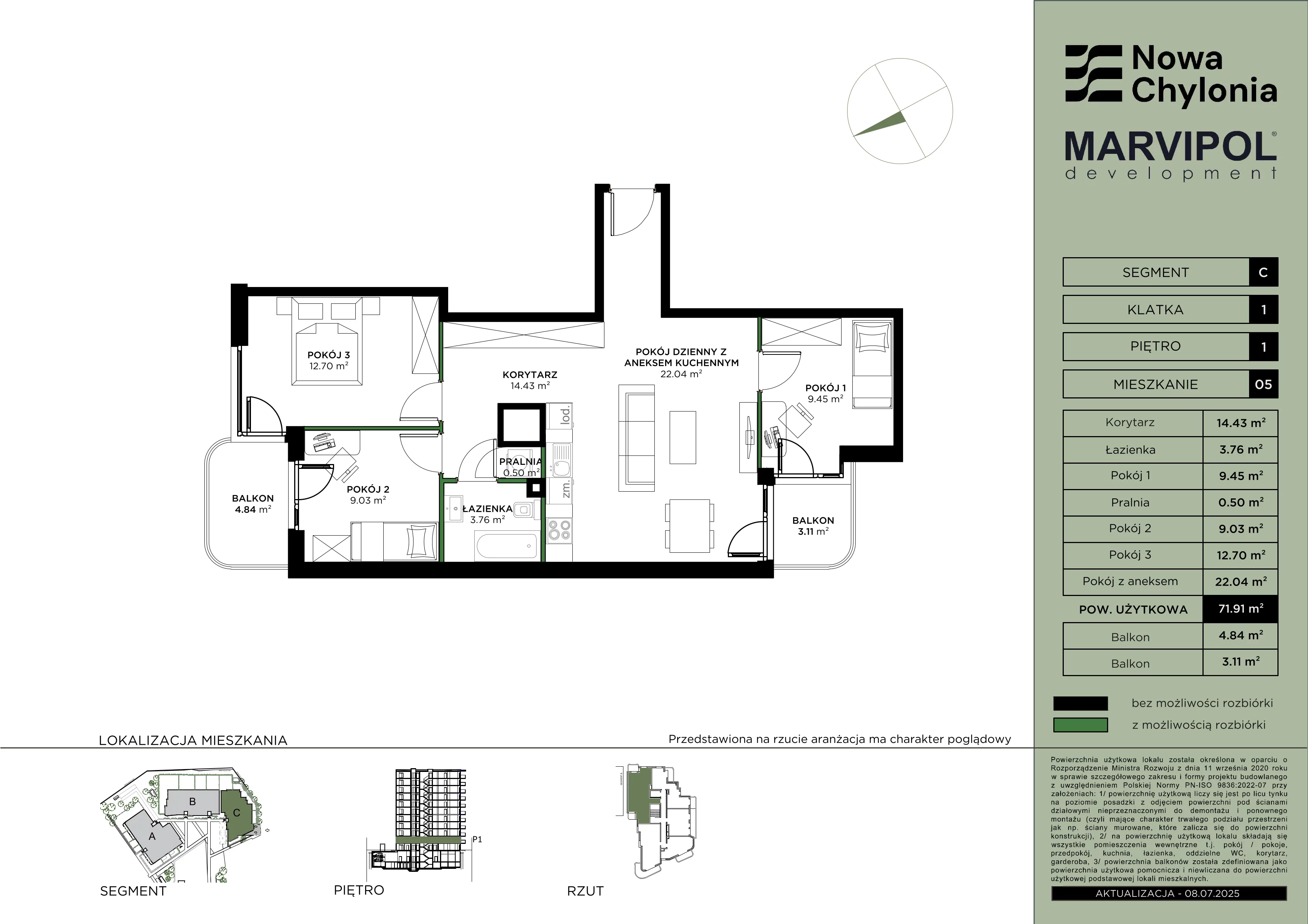 4 pokoje, mieszkanie 71,91 m², piętro 1, oferta nr C/C-1-05, Nowa Chylonia, Gdynia, Chylonia, Chylonia, ul. Pucka 4