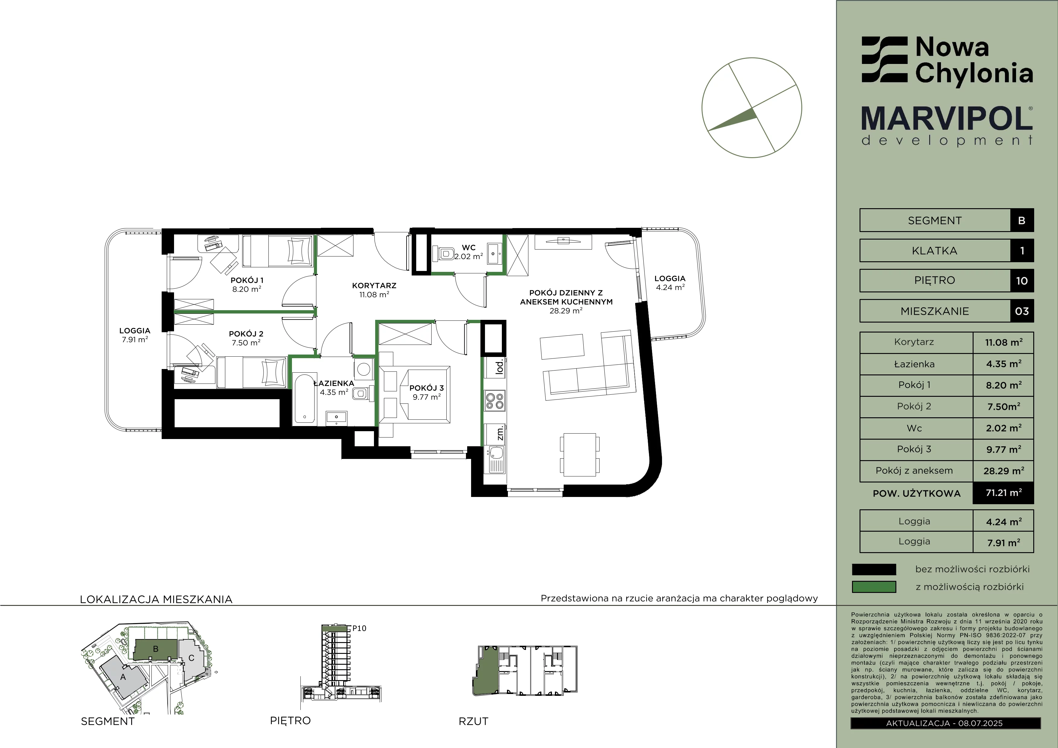 4 pokoje, mieszkanie 71,21 m², piętro 10, oferta nr B/B1-10-03, Nowa Chylonia, Gdynia, Chylonia, Chylonia, ul. Pucka 4