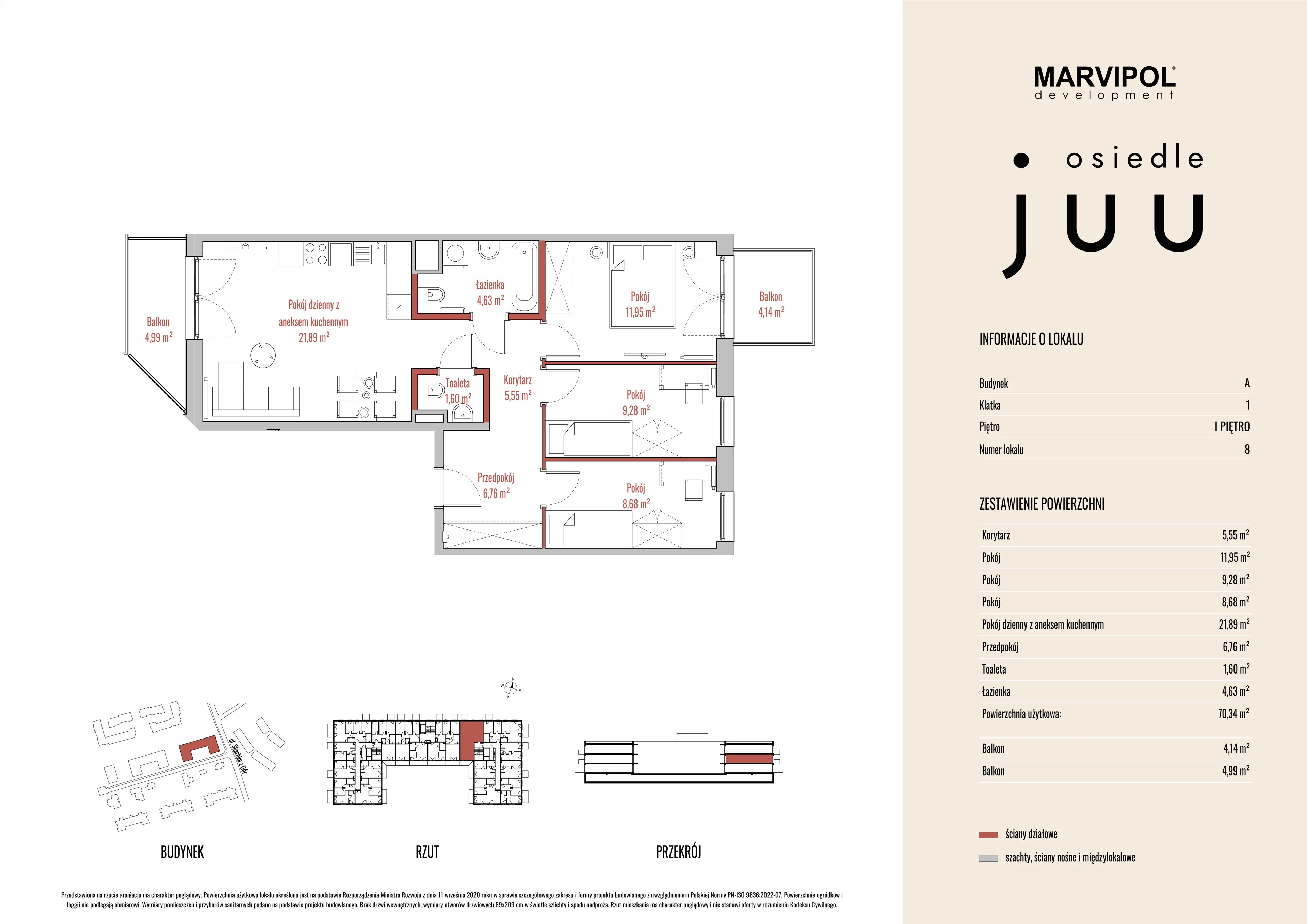 4 pokoje, mieszkanie 70,34 m², piętro 1, oferta nr A/M008, Osiedle Juu, Warszawa, Białołęka, Grodzisk, ul. Skarbka z Gór 47