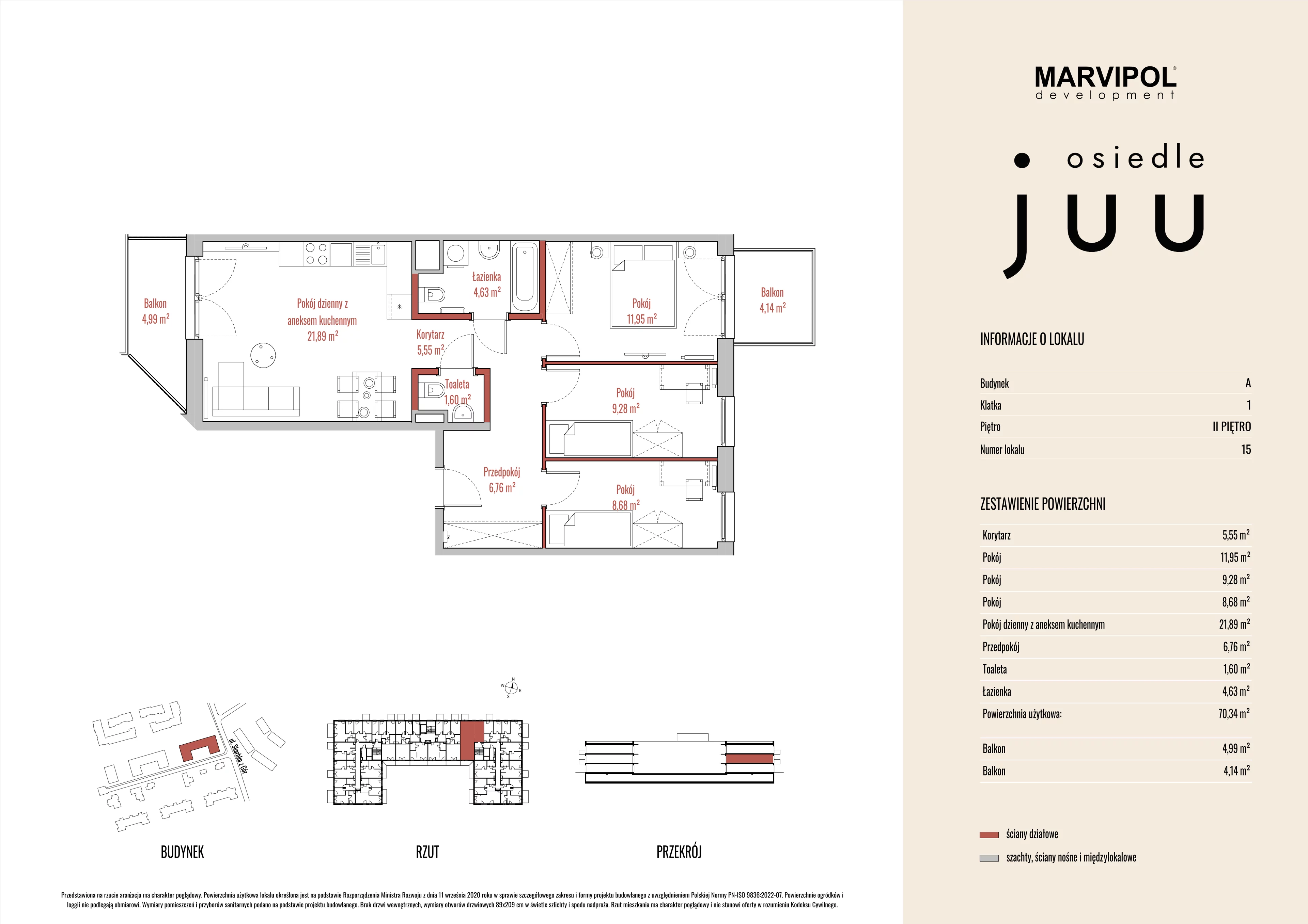 4 pokoje, mieszkanie 70,34 m², piętro 2, oferta nr A/M015, Osiedle Juu, Warszawa, Białołęka, Grodzisk, ul. Skarbka z Gór 47