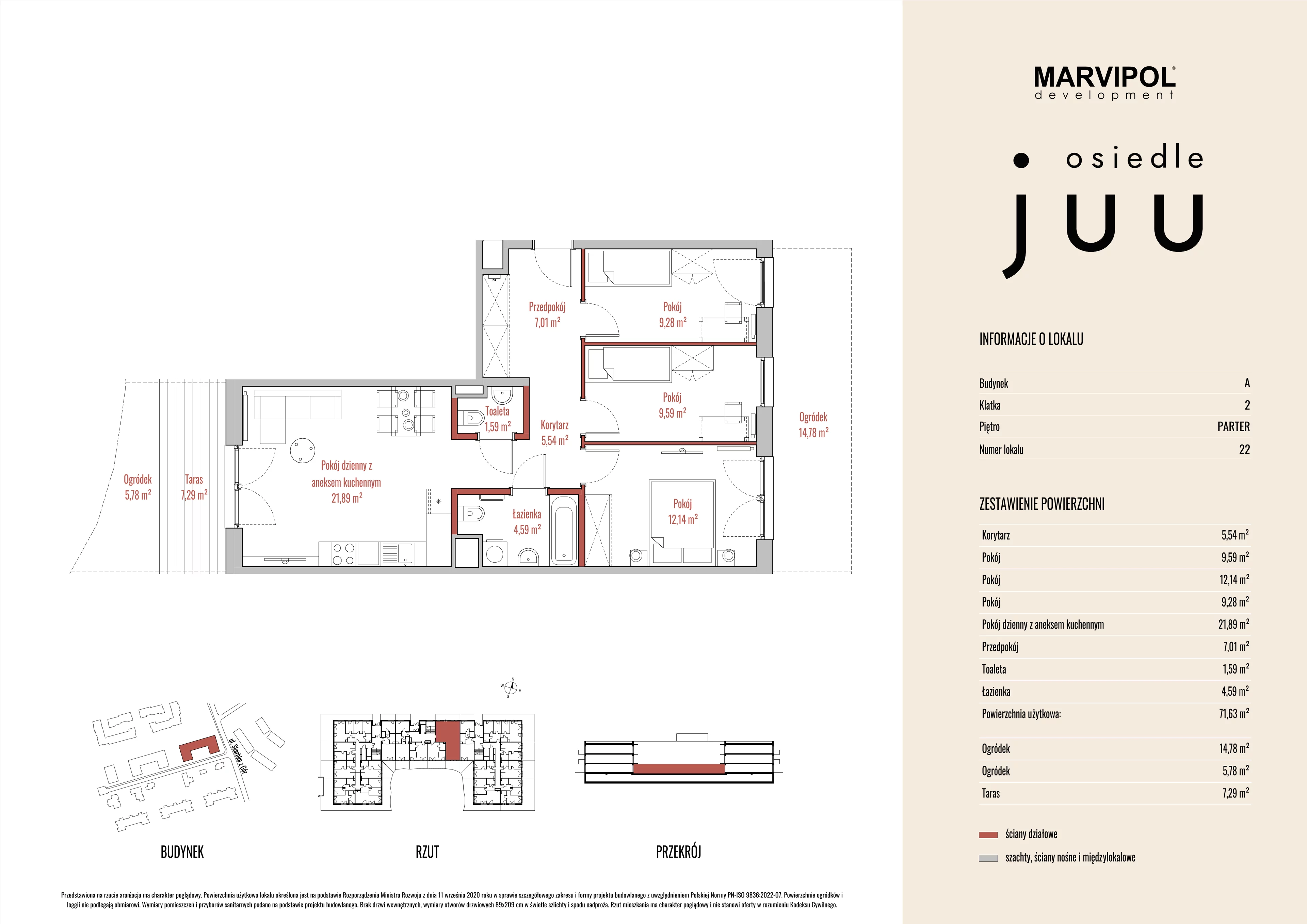 4 pokoje, mieszkanie 71,67 m², parter, oferta nr A/M022, Osiedle Juu, Warszawa, Białołęka, Grodzisk, ul. Skarbka z Gór 47