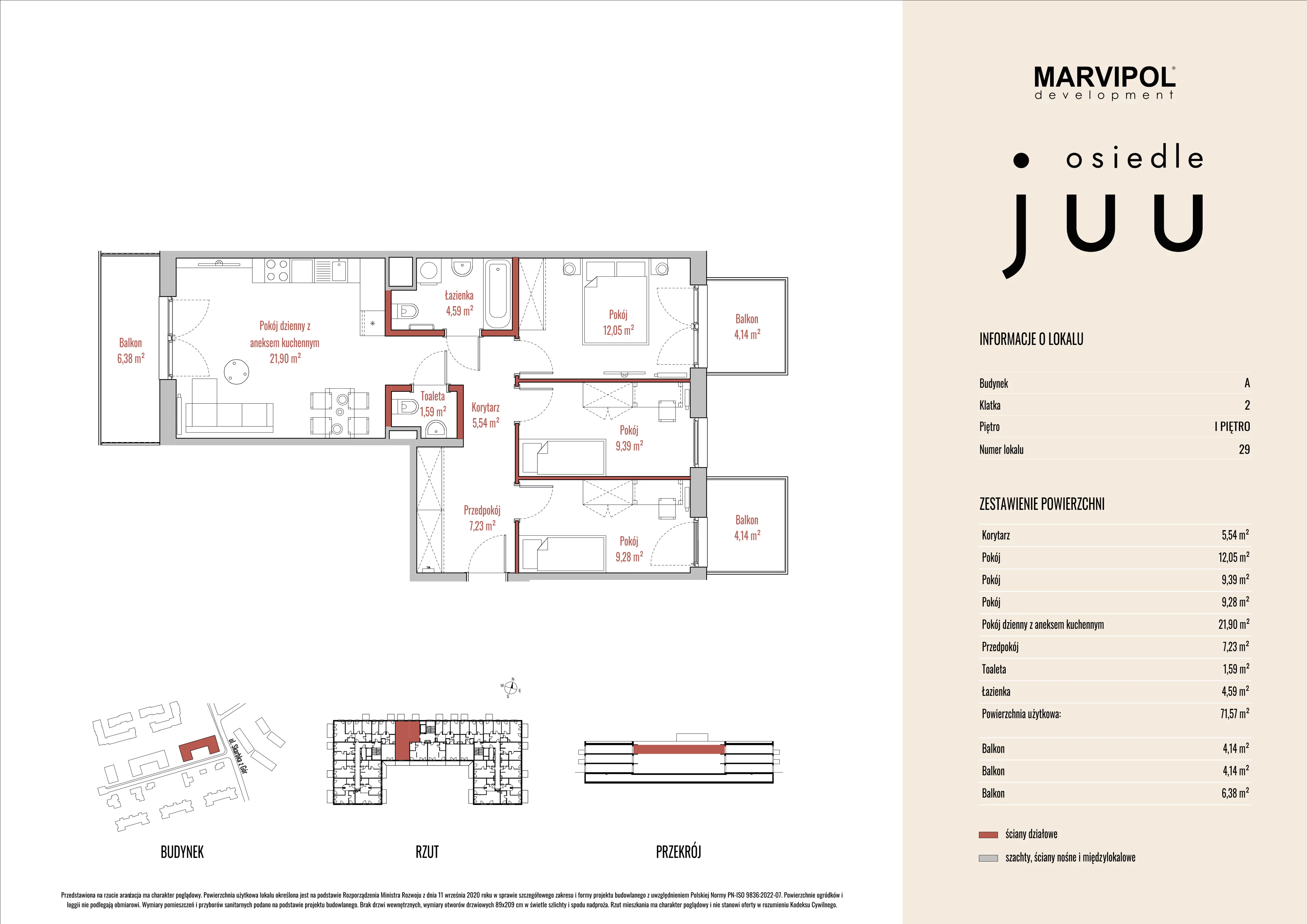 4 pokoje, mieszkanie 71,62 m², piętro 1, oferta nr A/M029, Osiedle Juu, Warszawa, Białołęka, Grodzisk, ul. Skarbka z Gór 47