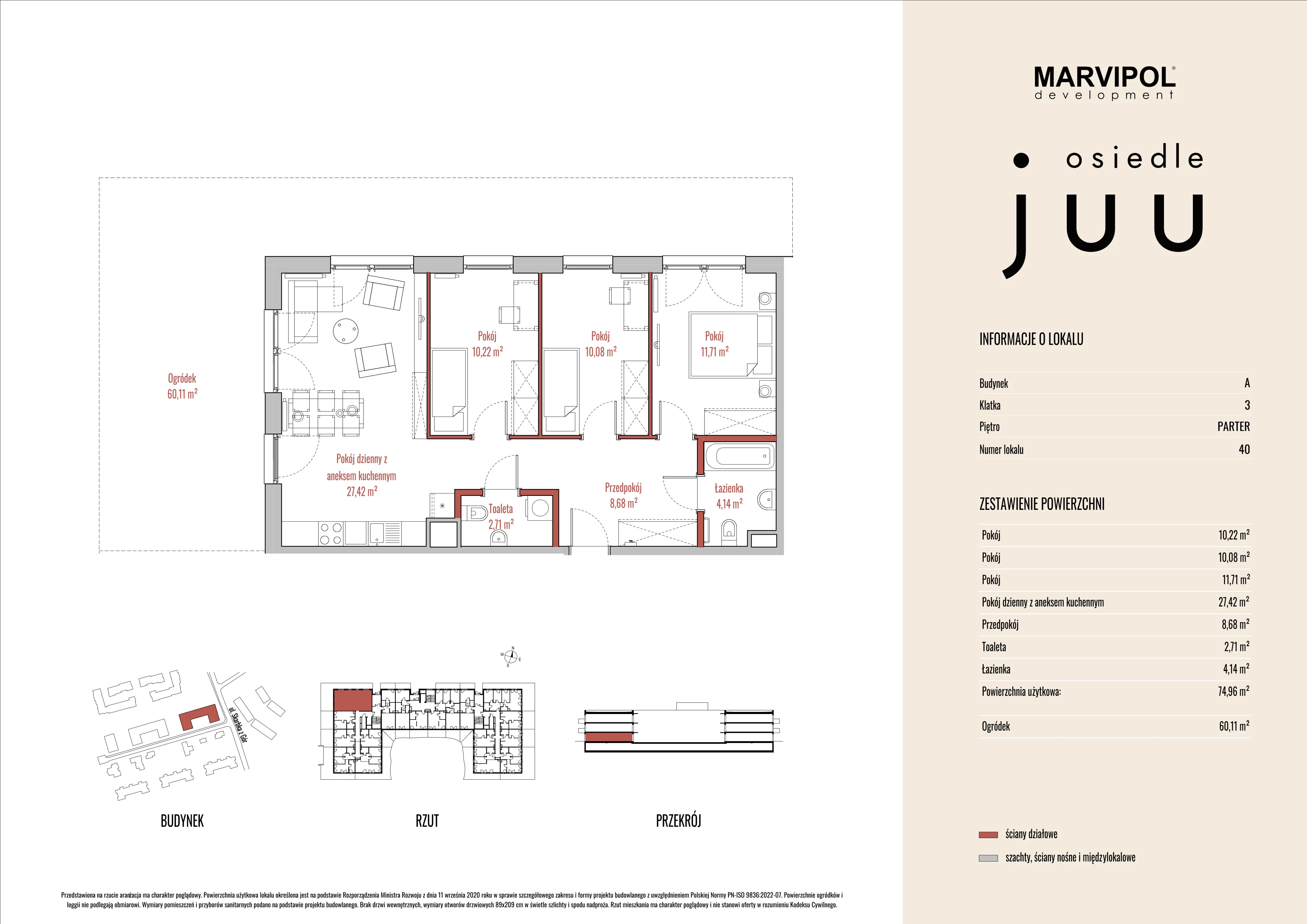 4 pokoje, mieszkanie 75,04 m², parter, oferta nr A/M040, Osiedle Juu, Warszawa, Białołęka, Grodzisk, ul. Skarbka z Gór 47