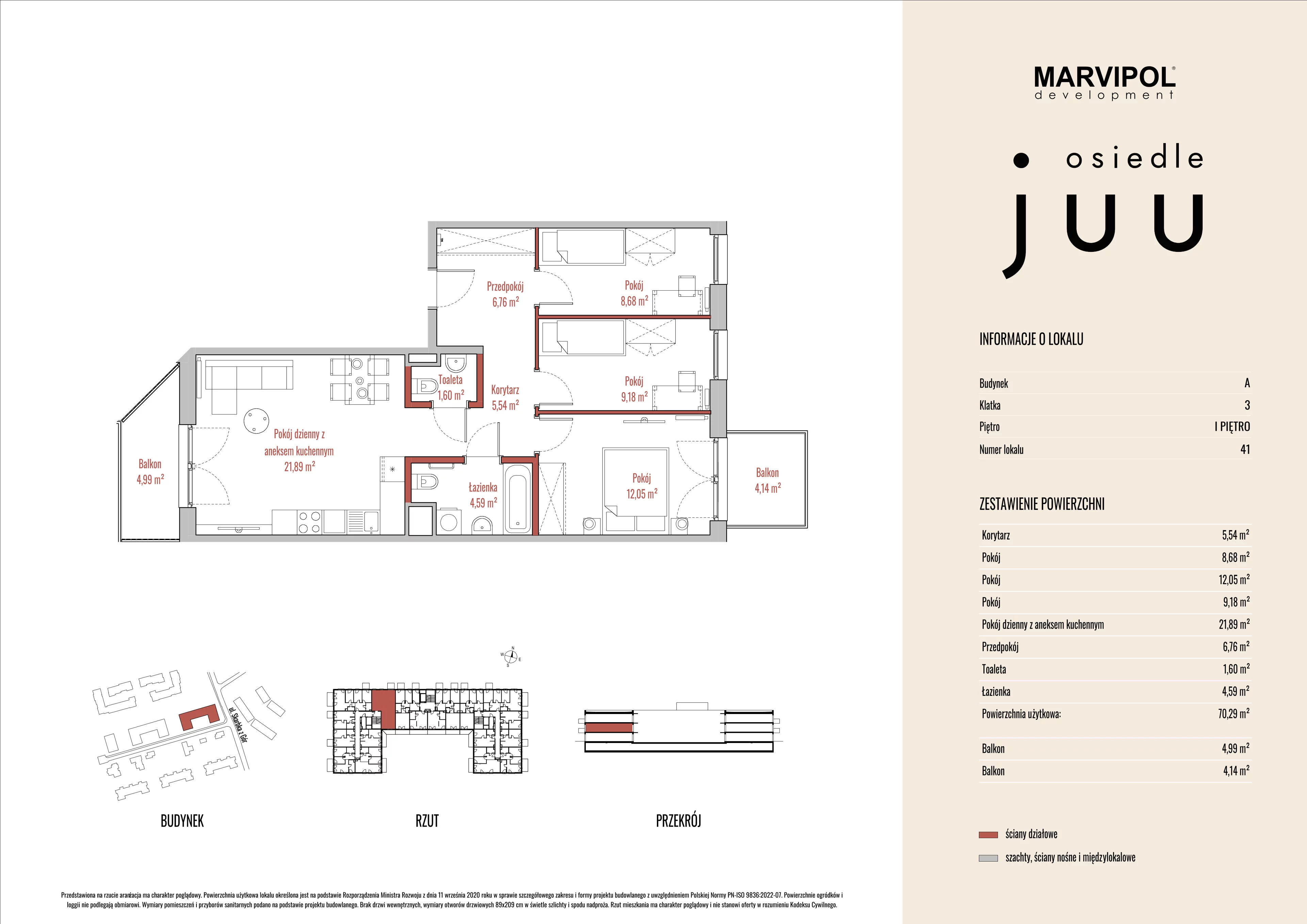 4 pokoje, mieszkanie 70,33 m², piętro 1, oferta nr A/M041, Osiedle Juu, Warszawa, Białołęka, Grodzisk, ul. Skarbka z Gór 47