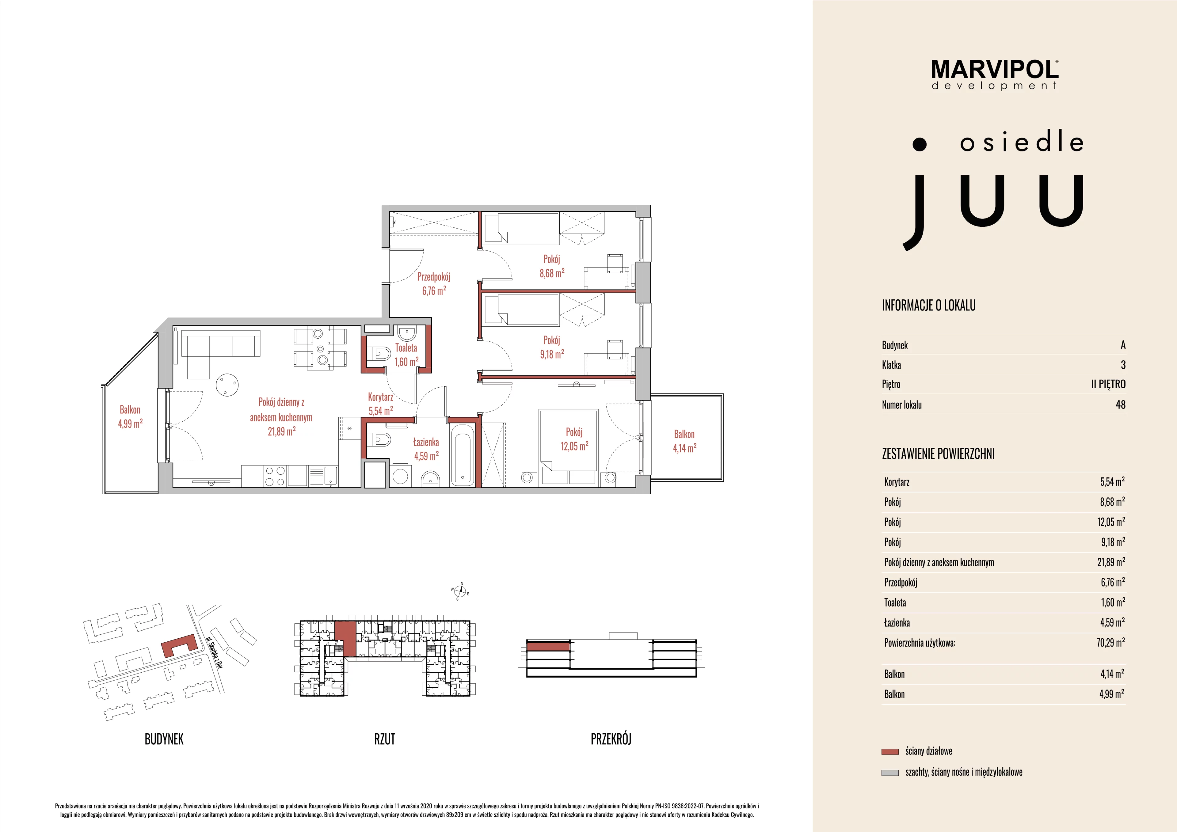 4 pokoje, mieszkanie 70,33 m², piętro 2, oferta nr A/M048, Osiedle Juu, Warszawa, Białołęka, Grodzisk, ul. Skarbka z Gór 47