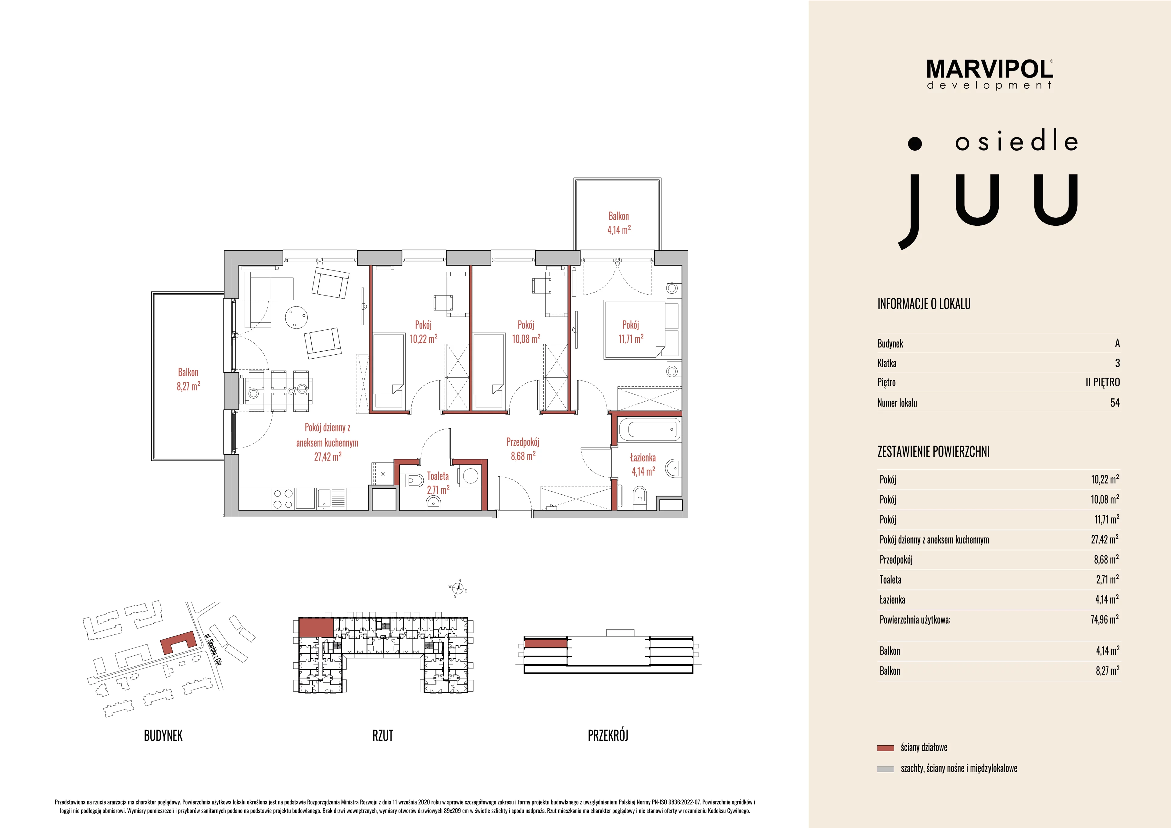 4 pokoje, mieszkanie 75,04 m², piętro 2, oferta nr A/M054, Osiedle Juu, Warszawa, Białołęka, Grodzisk, ul. Skarbka z Gór 47