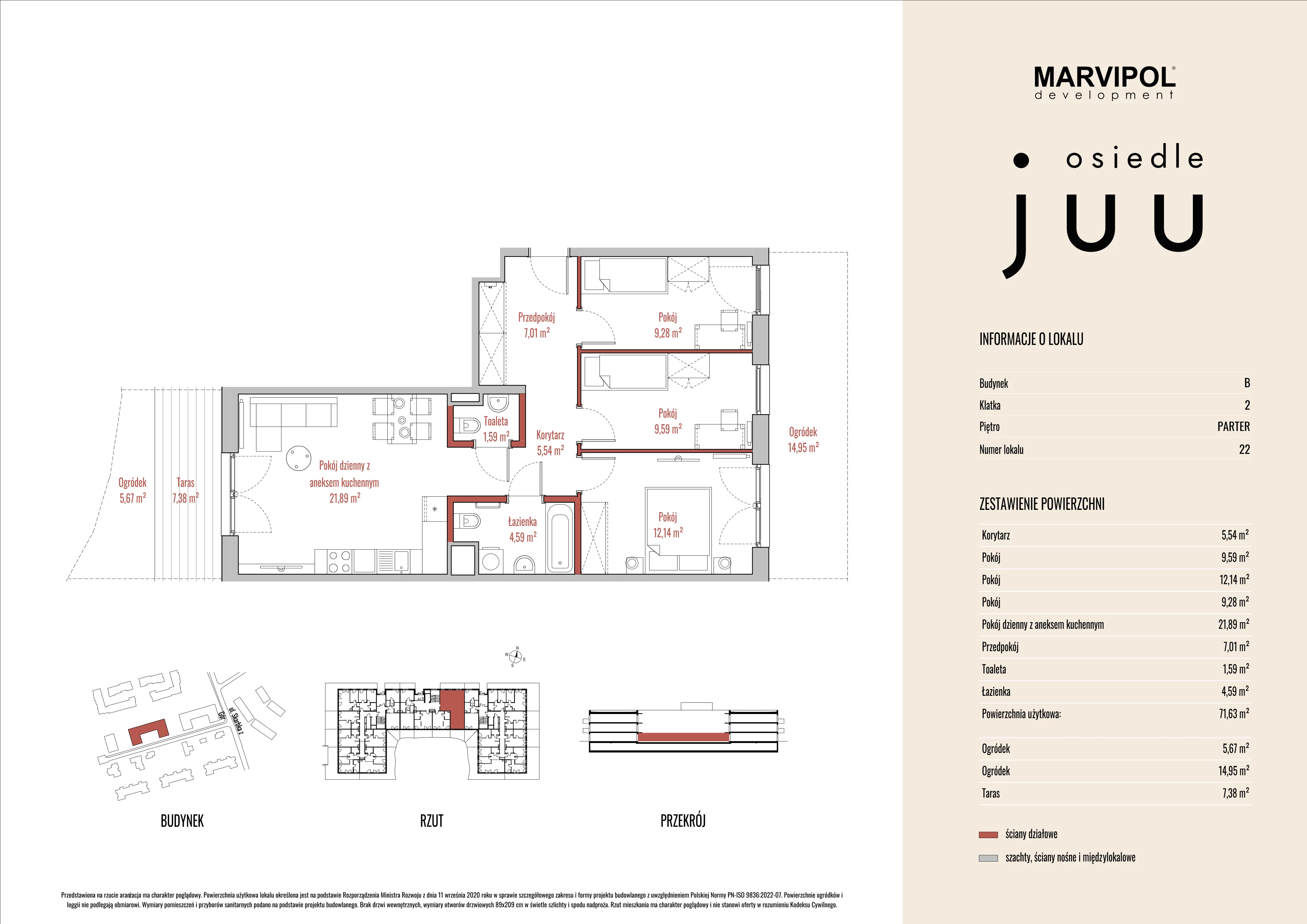 4 pokoje, mieszkanie 71,67 m², parter, oferta nr B/M022, Osiedle Juu, Warszawa, Białołęka, Grodzisk, ul. Skarbka z Gór 47