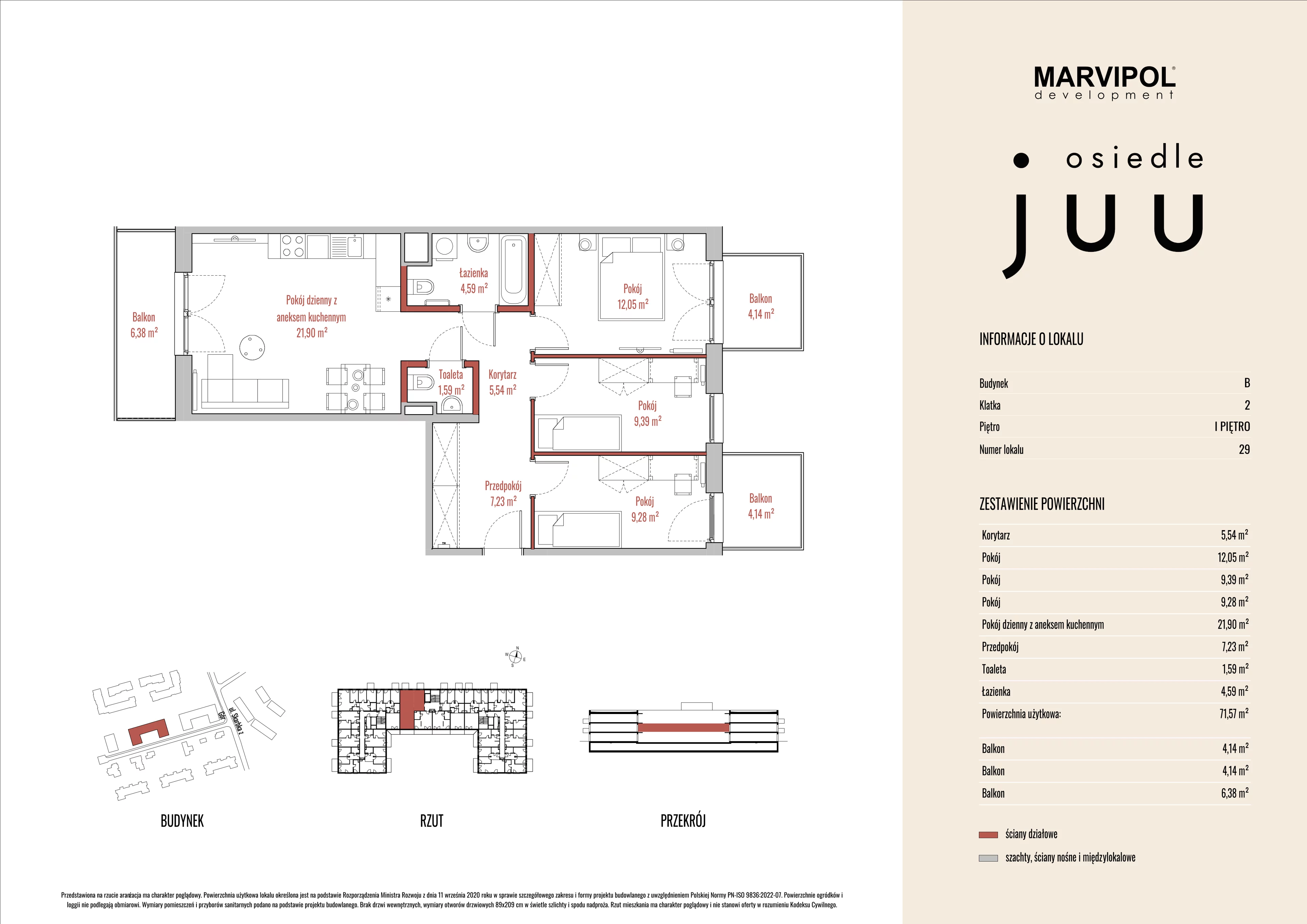 4 pokoje, mieszkanie 71,62 m², piętro 1, oferta nr B/M029, Osiedle Juu, Warszawa, Białołęka, Grodzisk, ul. Skarbka z Gór 47