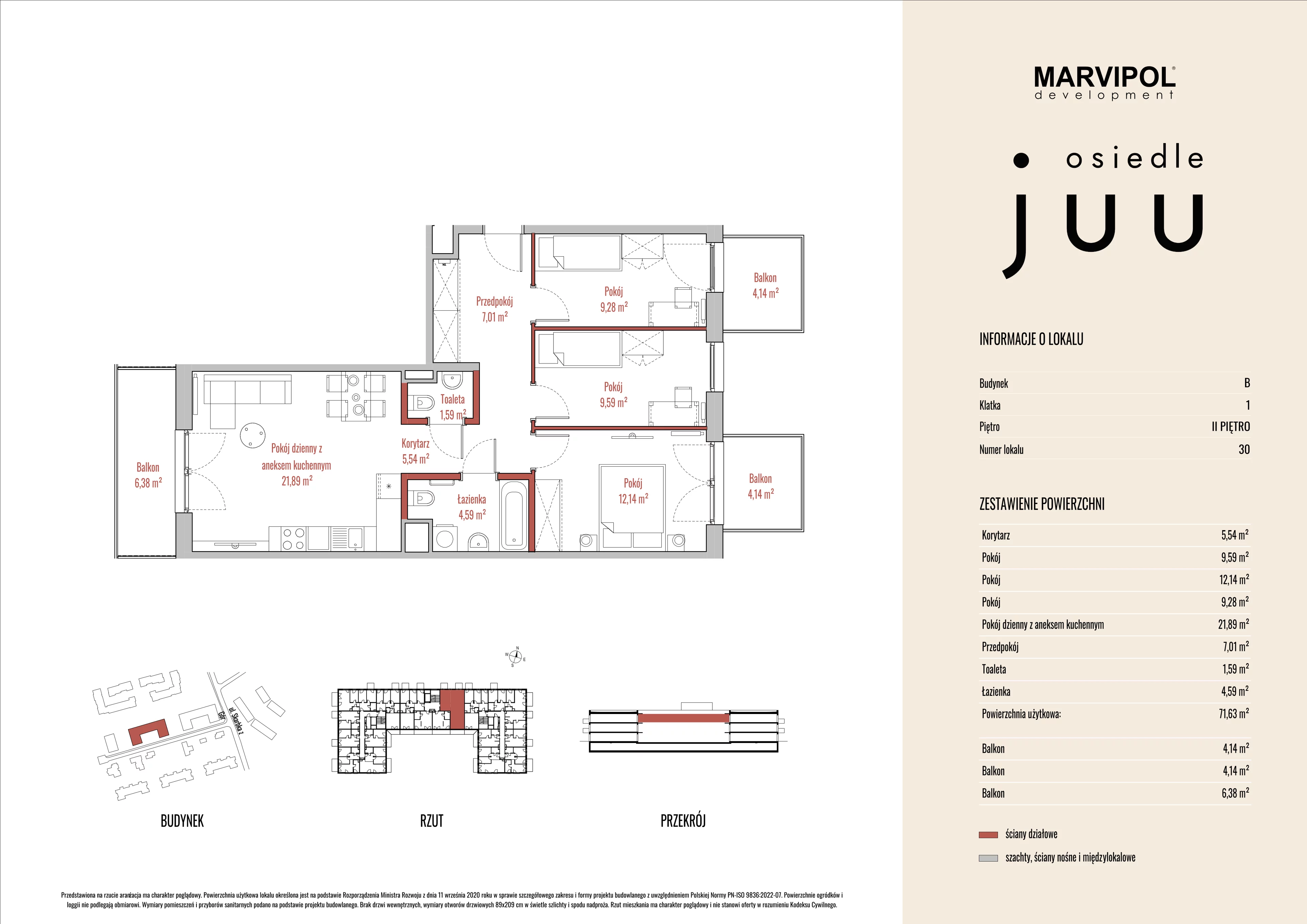 4 pokoje, mieszkanie 71,67 m², piętro 2, oferta nr B/M030, Osiedle Juu, Warszawa, Białołęka, Grodzisk, ul. Skarbka z Gór 47