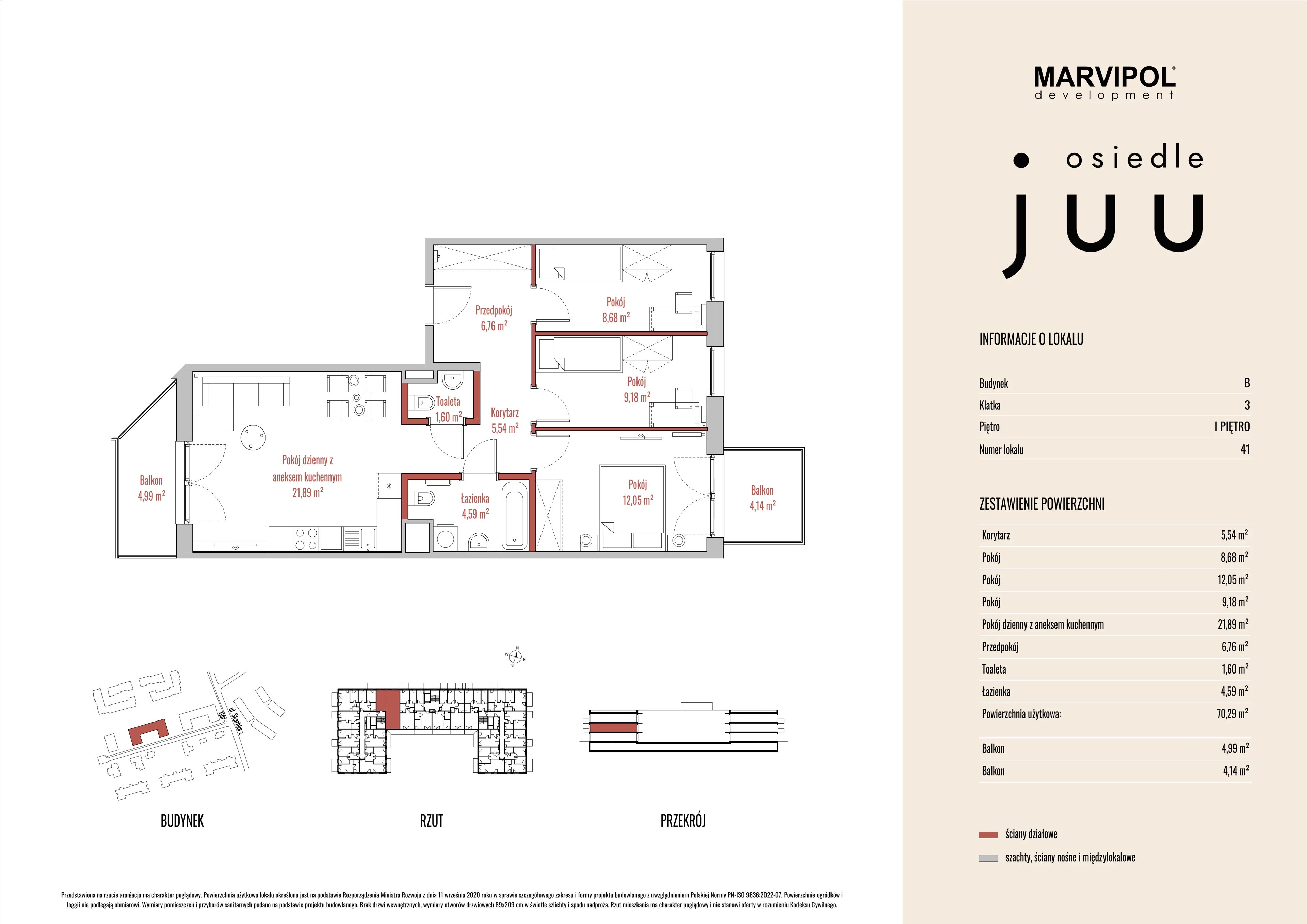 4 pokoje, mieszkanie 70,41 m², piętro 1, oferta nr B/M041, Osiedle Juu, Warszawa, Białołęka, Grodzisk, ul. Skarbka z Gór 47