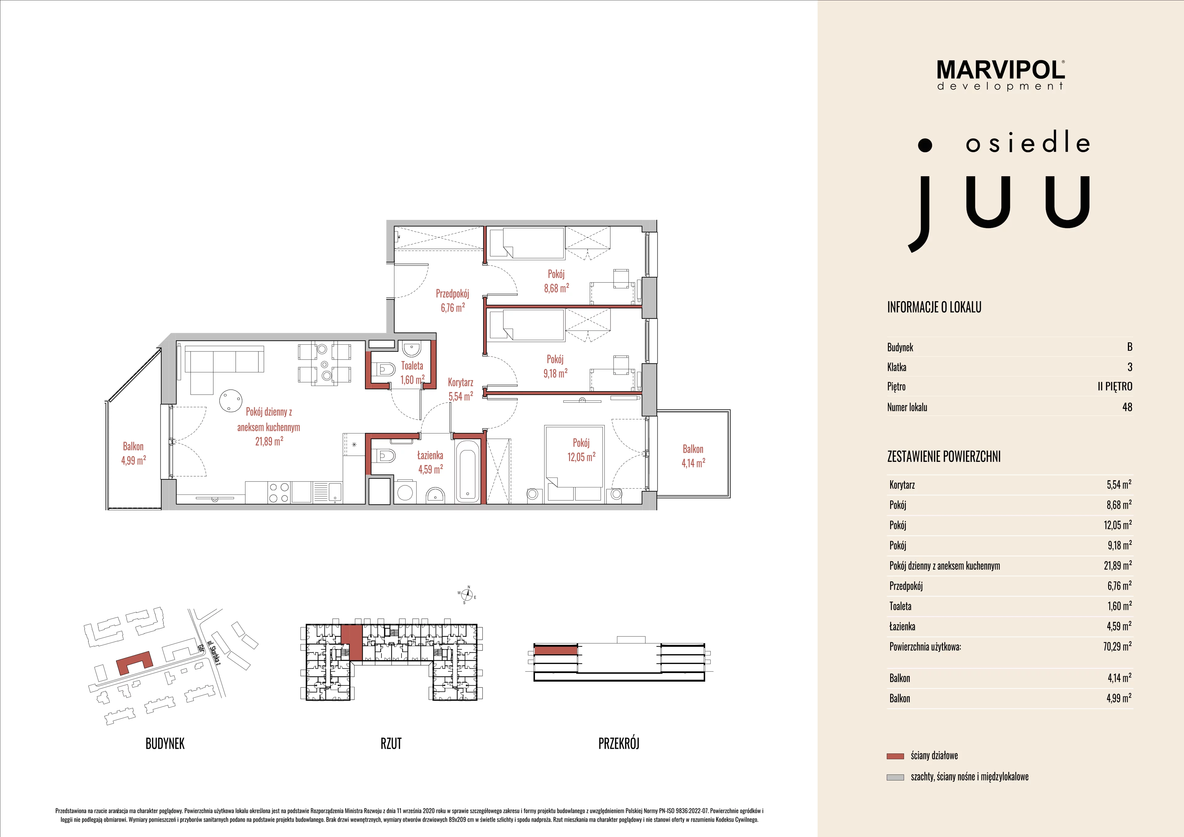 4 pokoje, mieszkanie 70,33 m², piętro 2, oferta nr B/M048, Osiedle Juu, Warszawa, Białołęka, Grodzisk, ul. Skarbka z Gór 47