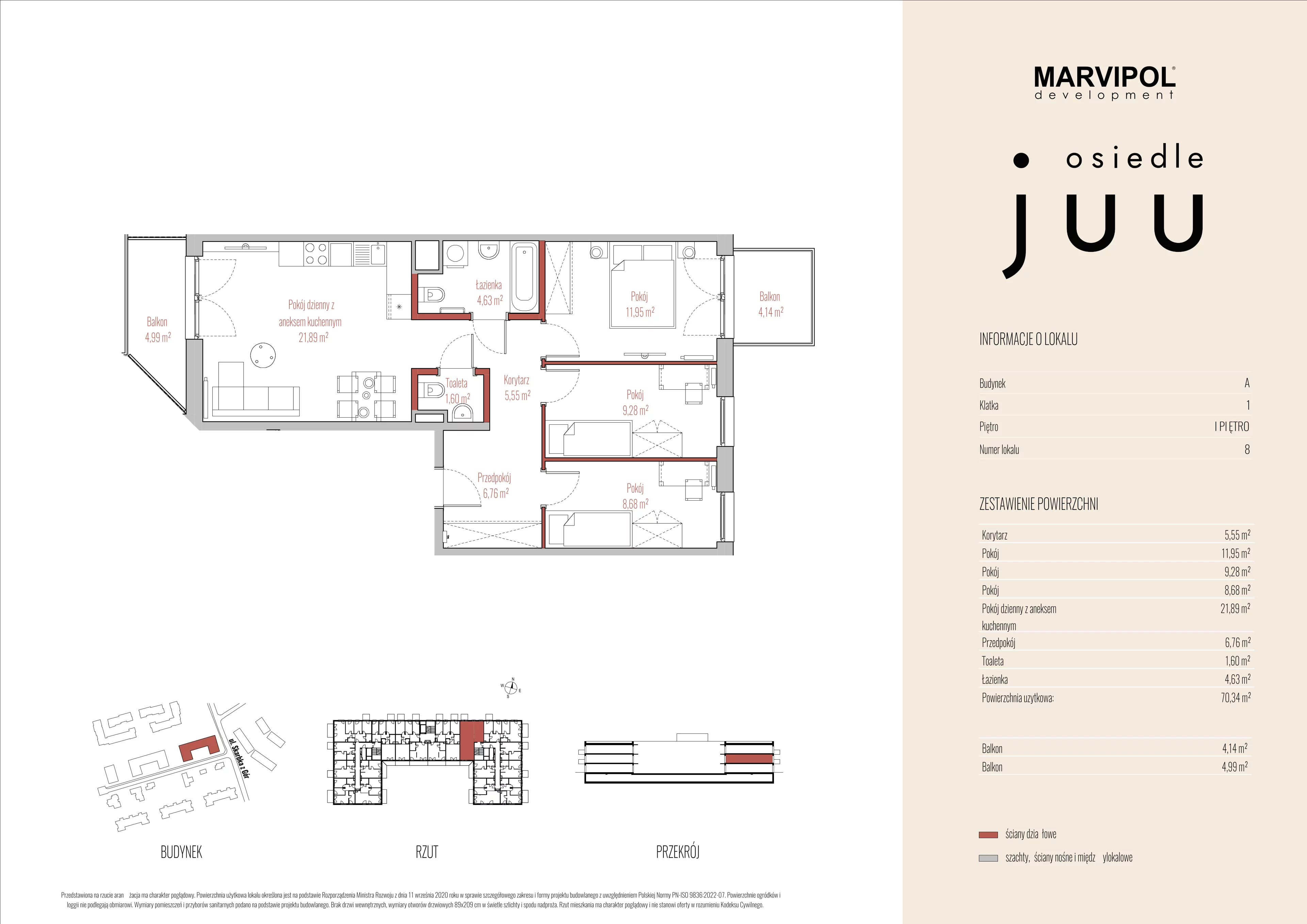 4 pokoje, mieszkanie 70,34 m², piętro 1, oferta nr A/M008, Osiedle Juu, Warszawa, Białołęka, Grodzisk, ul. Skarbka z Gór 47