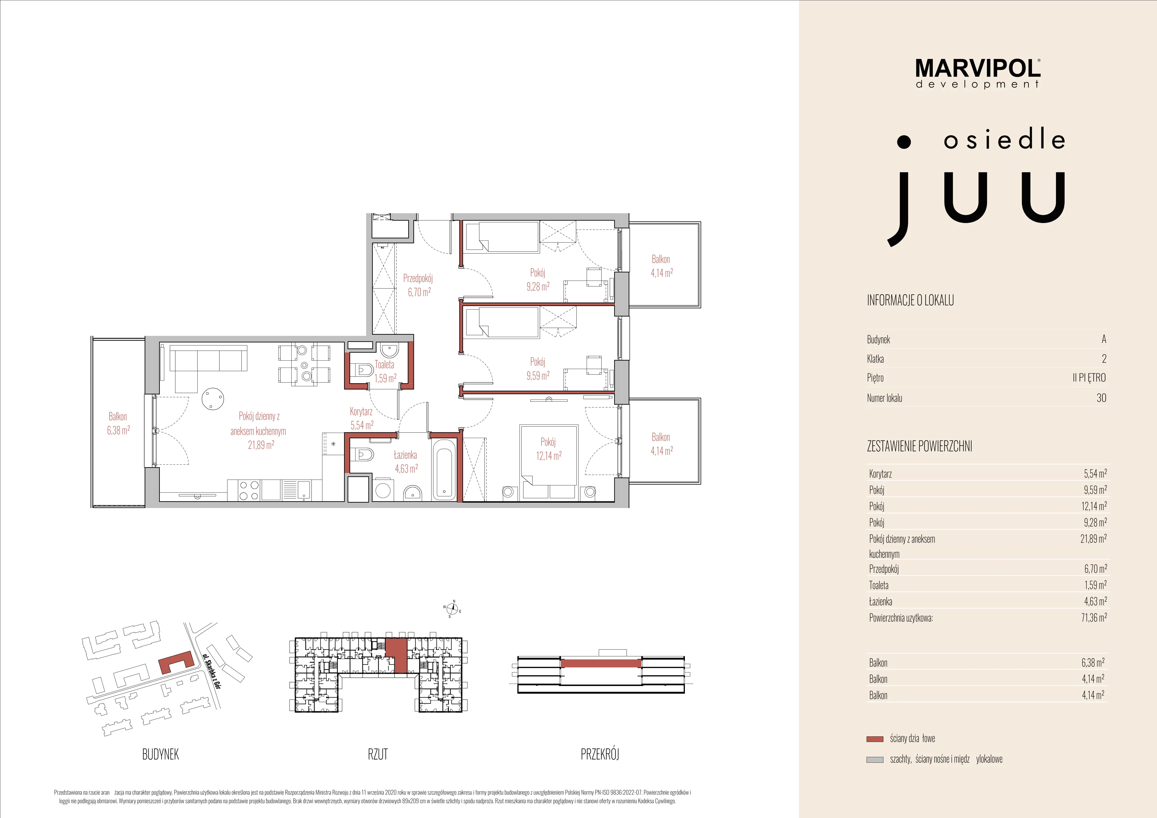 4 pokoje, mieszkanie 71,36 m², piętro 2, oferta nr A/M030, Osiedle Juu, Warszawa, Białołęka, Grodzisk, ul. Skarbka z Gór 47