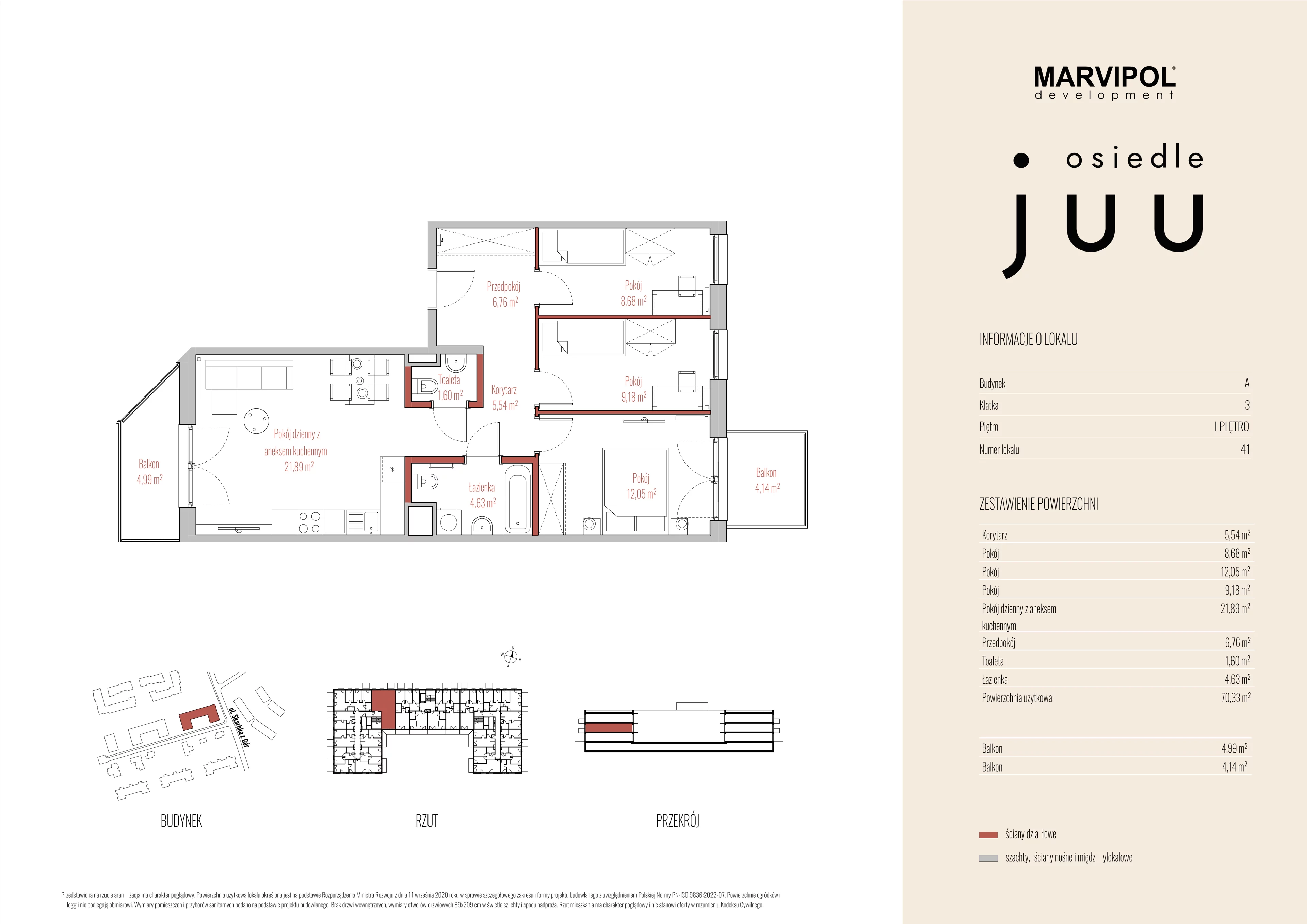 4 pokoje, mieszkanie 70,33 m², piętro 1, oferta nr A/M041, Osiedle Juu, Warszawa, Białołęka, Grodzisk, ul. Skarbka z Gór 47