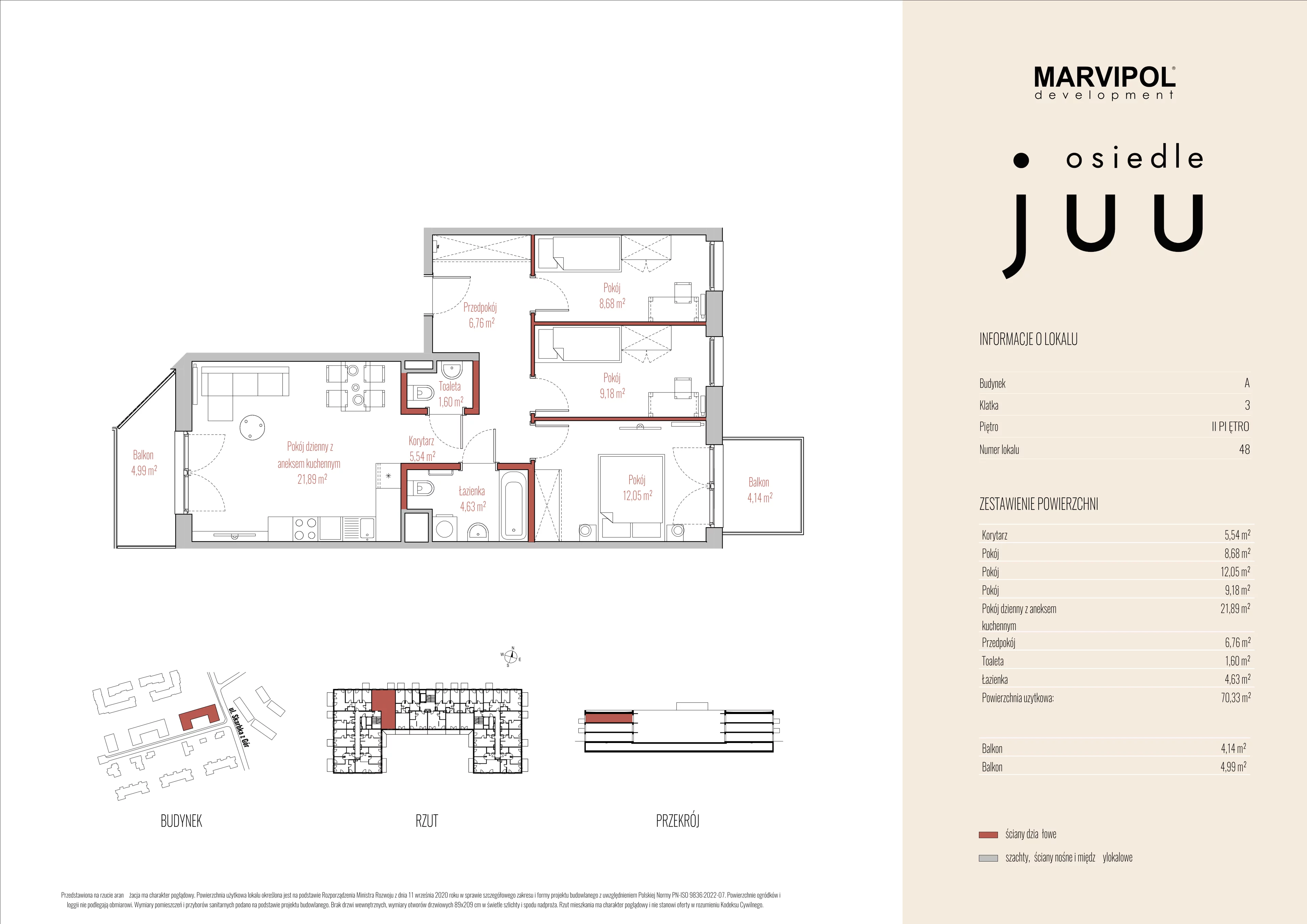 4 pokoje, mieszkanie 70,33 m², piętro 2, oferta nr A/M048, Osiedle Juu, Warszawa, Białołęka, Grodzisk, ul. Skarbka z Gór 47