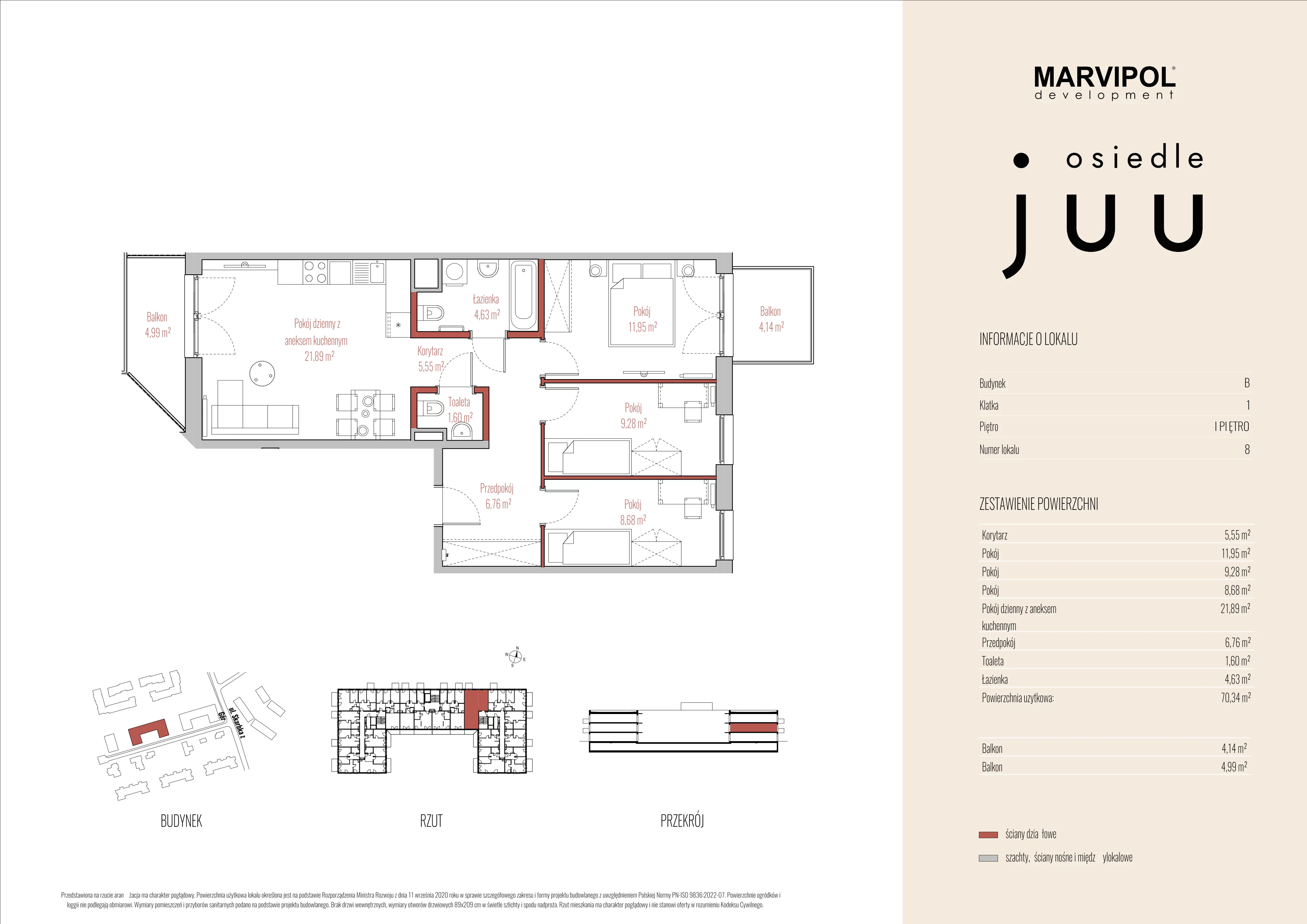 4 pokoje, mieszkanie 70,34 m², piętro 1, oferta nr B/M008, Osiedle Juu, Warszawa, Białołęka, Grodzisk, ul. Skarbka z Gór 47