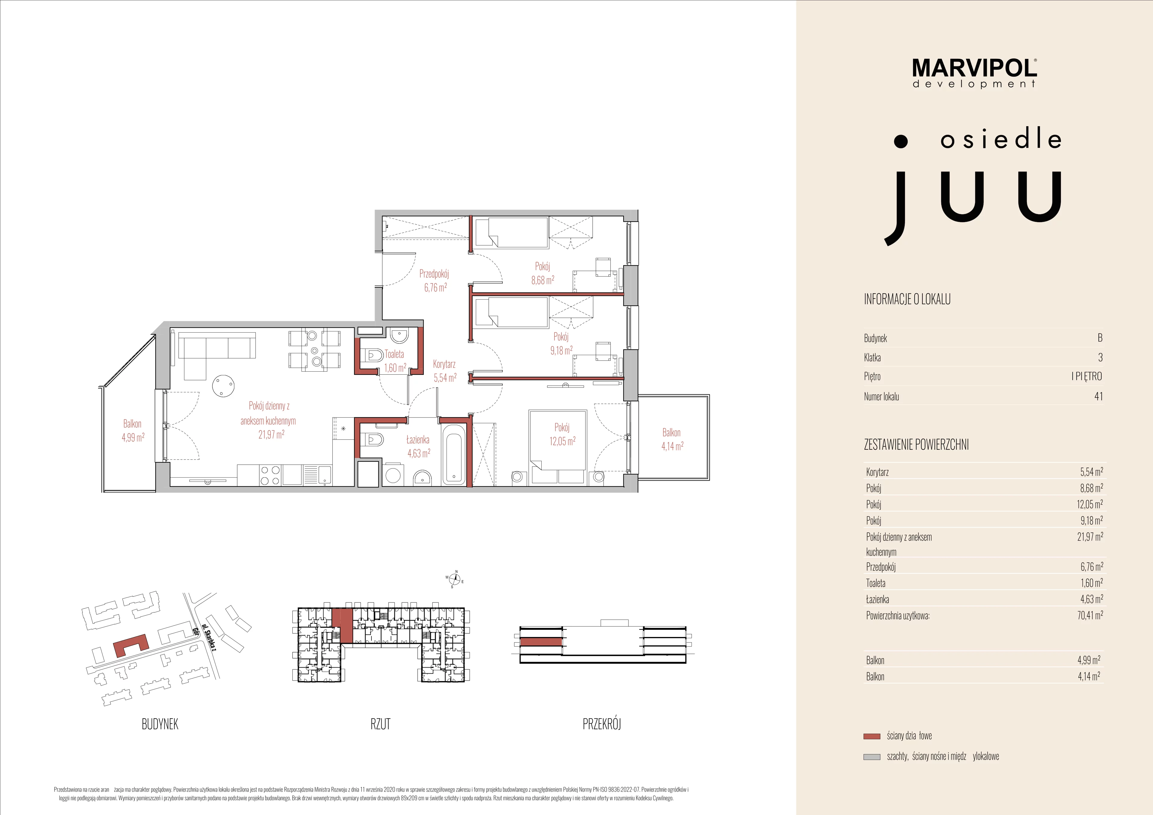 4 pokoje, mieszkanie 70,41 m², piętro 1, oferta nr B/M041, Osiedle Juu, Warszawa, Białołęka, Grodzisk, ul. Skarbka z Gór 47