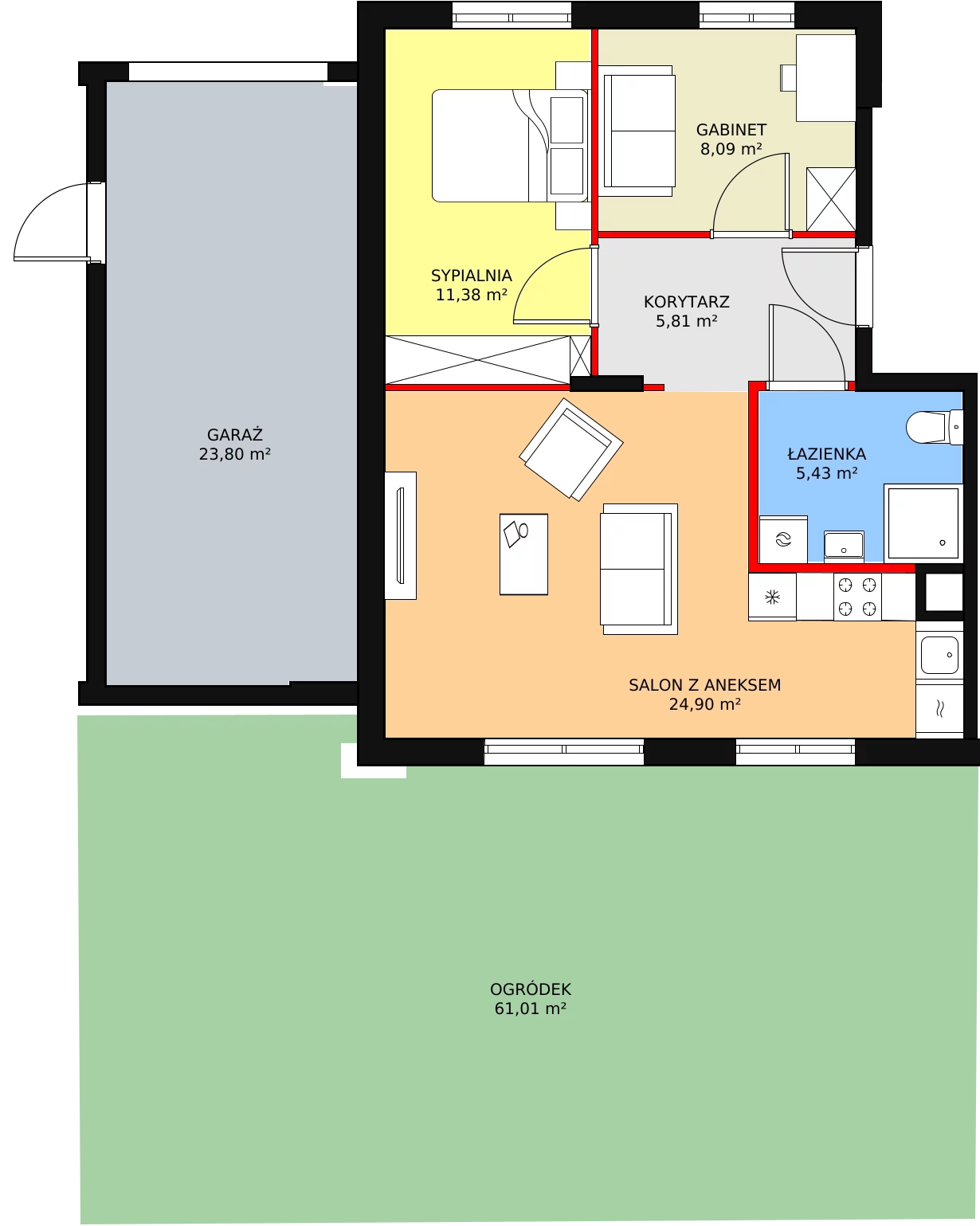 3 pokoje, mieszkanie 57,66 m², parter, oferta nr A2/A2.M2, Motława Garden, Gdańsk, Olszynka, ul. Wspólna 3