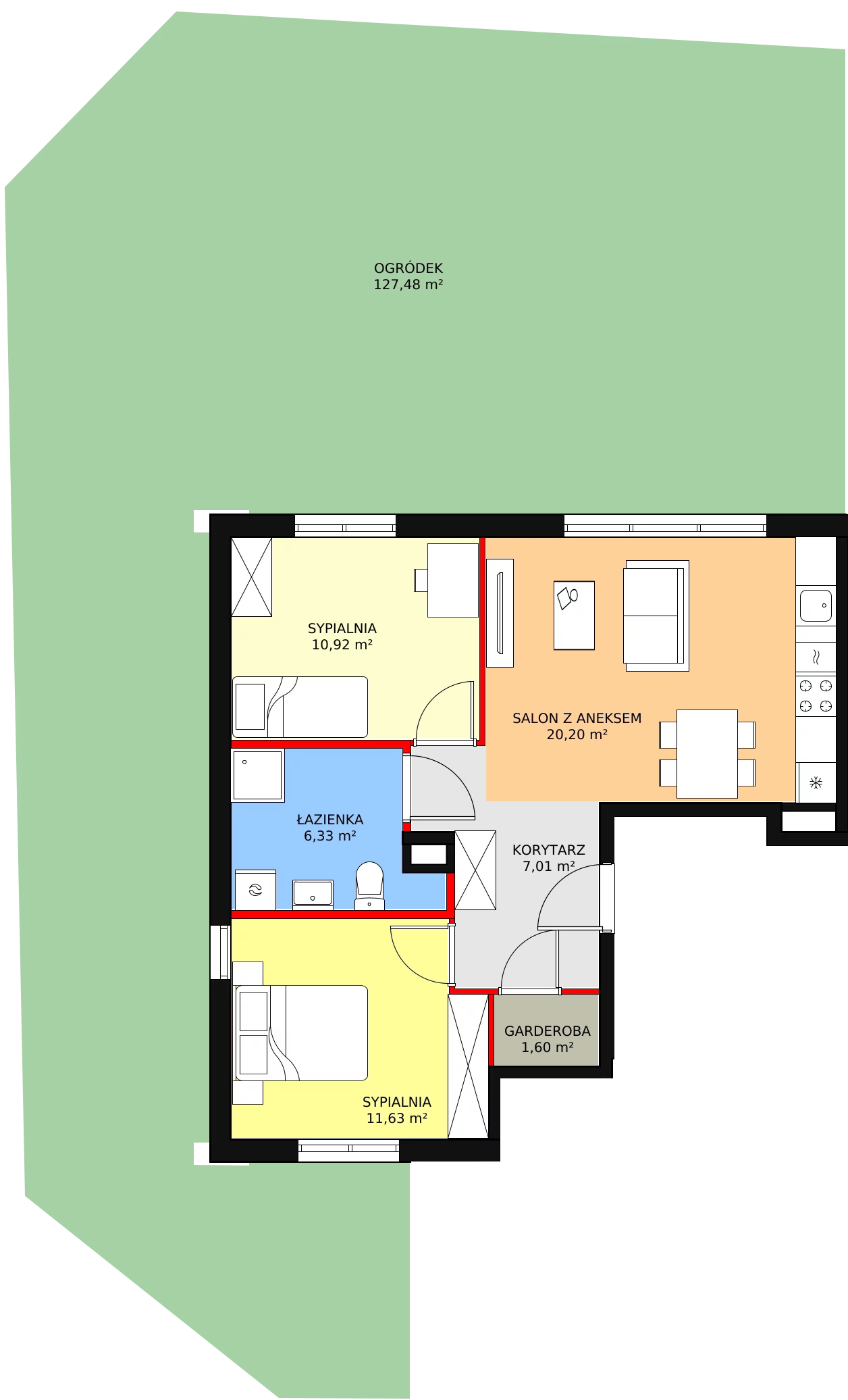 Apartament 60,10 m², parter, oferta nr C2-M1, Motława Garden, Gdańsk, Olszynka, ul. Wspólna 3