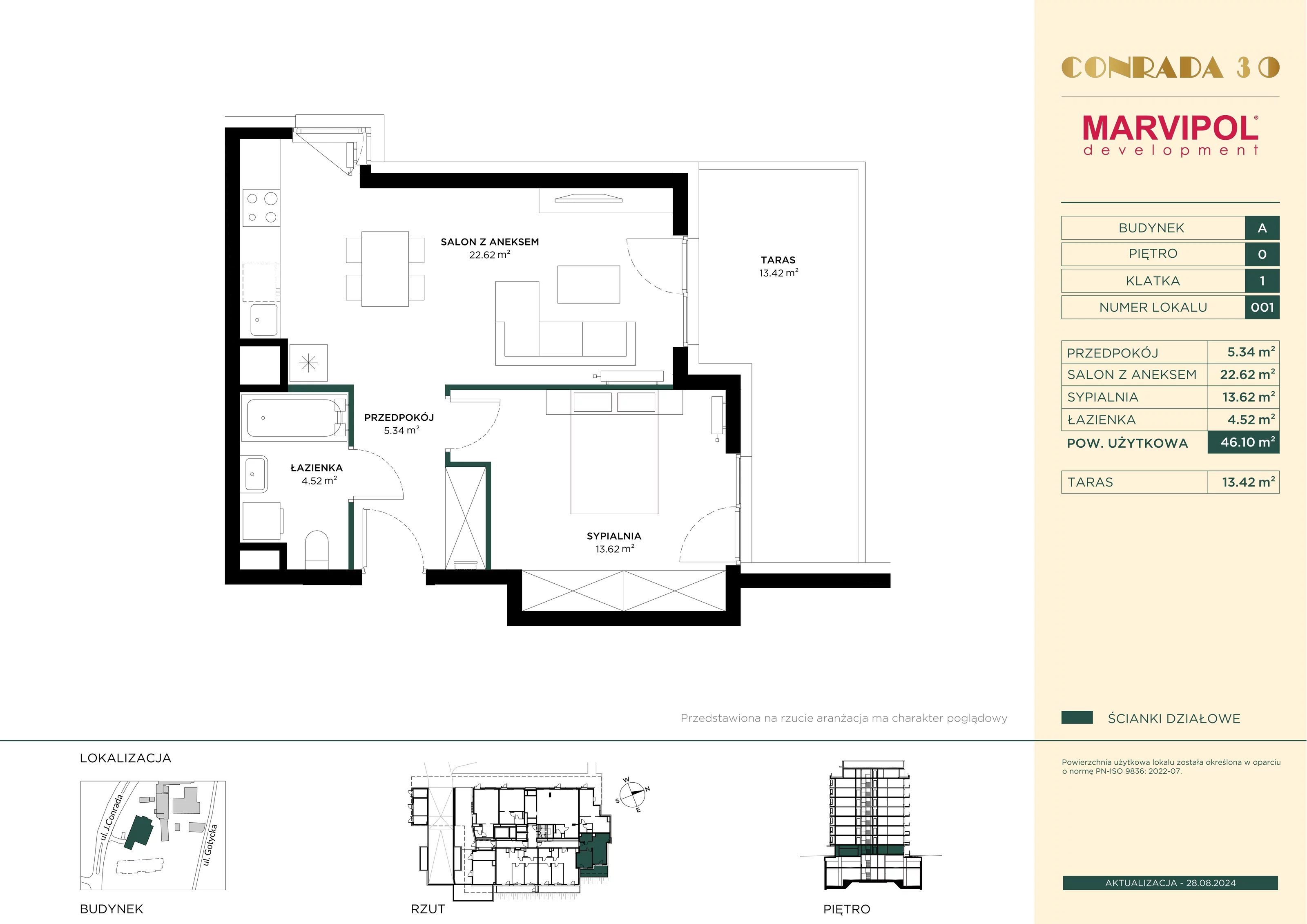 Mieszkanie 46,10 m², parter, oferta nr A001, Conrada 30, Warszawa, Bielany, Chomiczówka, ul. Josepha Conrada 30