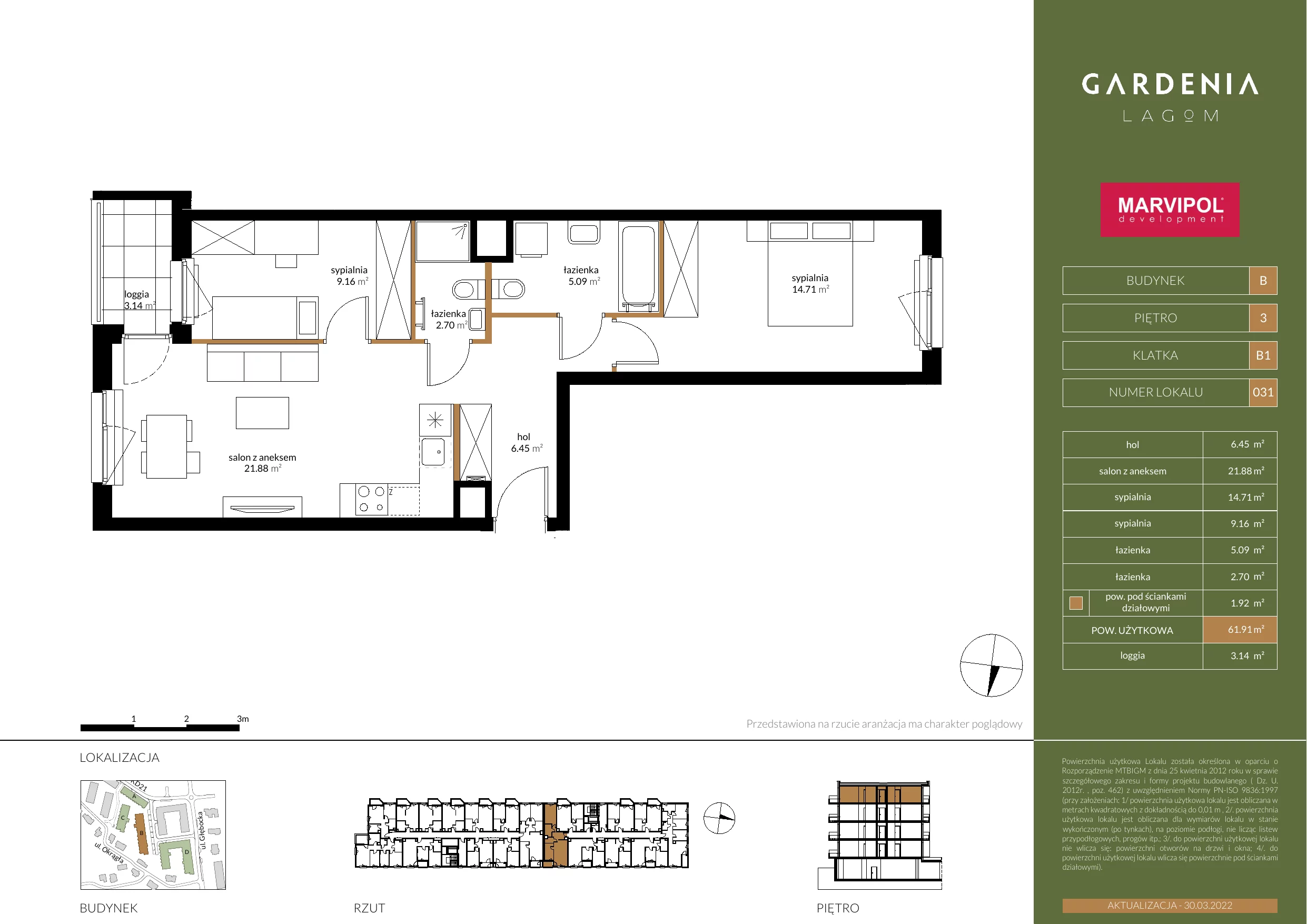 Apartament 61,80 m², piętro 3, oferta nr B031, Gardenia Lagom, Warszawa, Białołęka, Grodzisk, ul. Głębocka 117