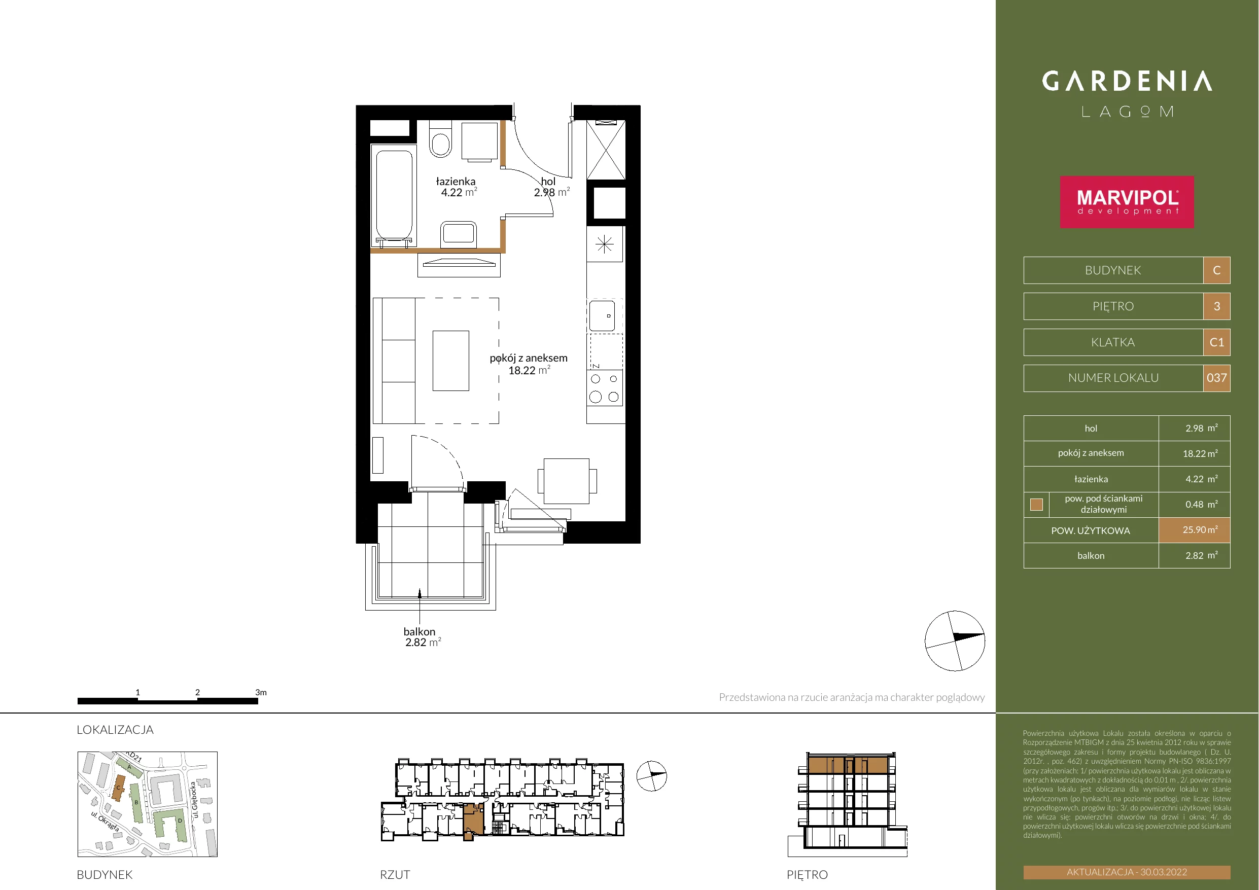 Apartament 25,90 m², piętro 3, oferta nr C037, Gardenia Lagom, Warszawa, Białołęka, Grodzisk, ul. Głębocka 117