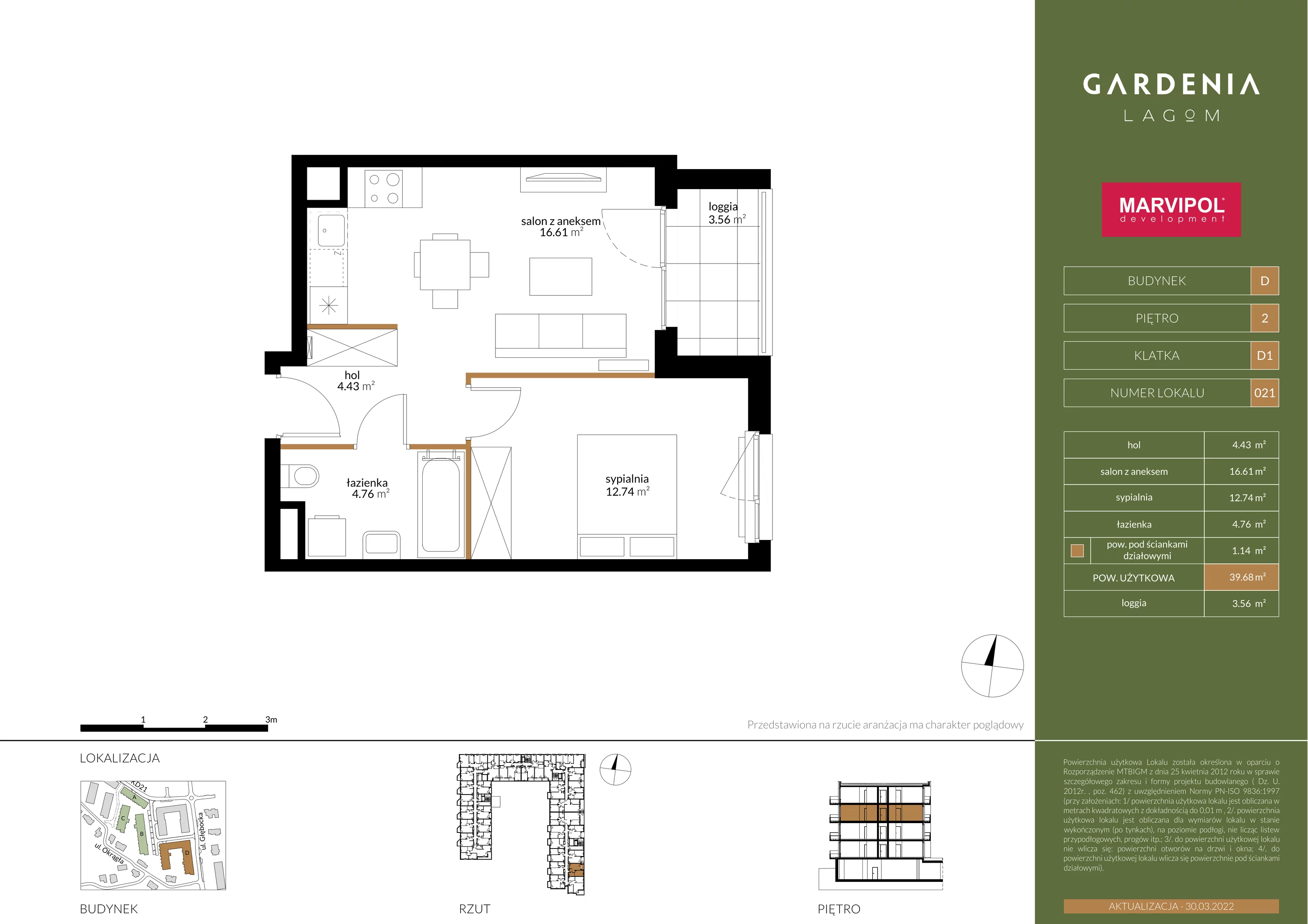 Apartament 39,68 m², piętro 2, oferta nr D021, Gardenia Lagom, Warszawa, Białołęka, Grodzisk, ul. Głębocka 117