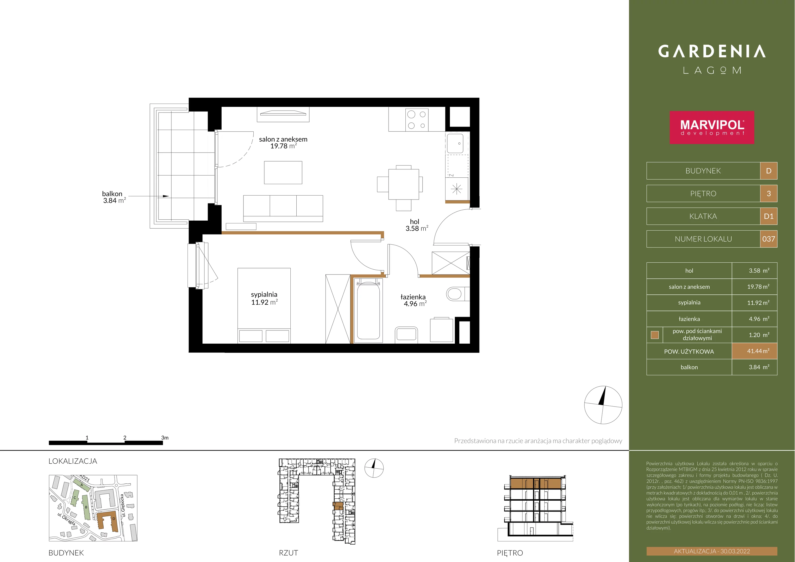 Mieszkanie 41,44 m², piętro 3, oferta nr D037, Gardenia Lagom, Warszawa, Białołęka, Grodzisk, ul. Głębocka 117