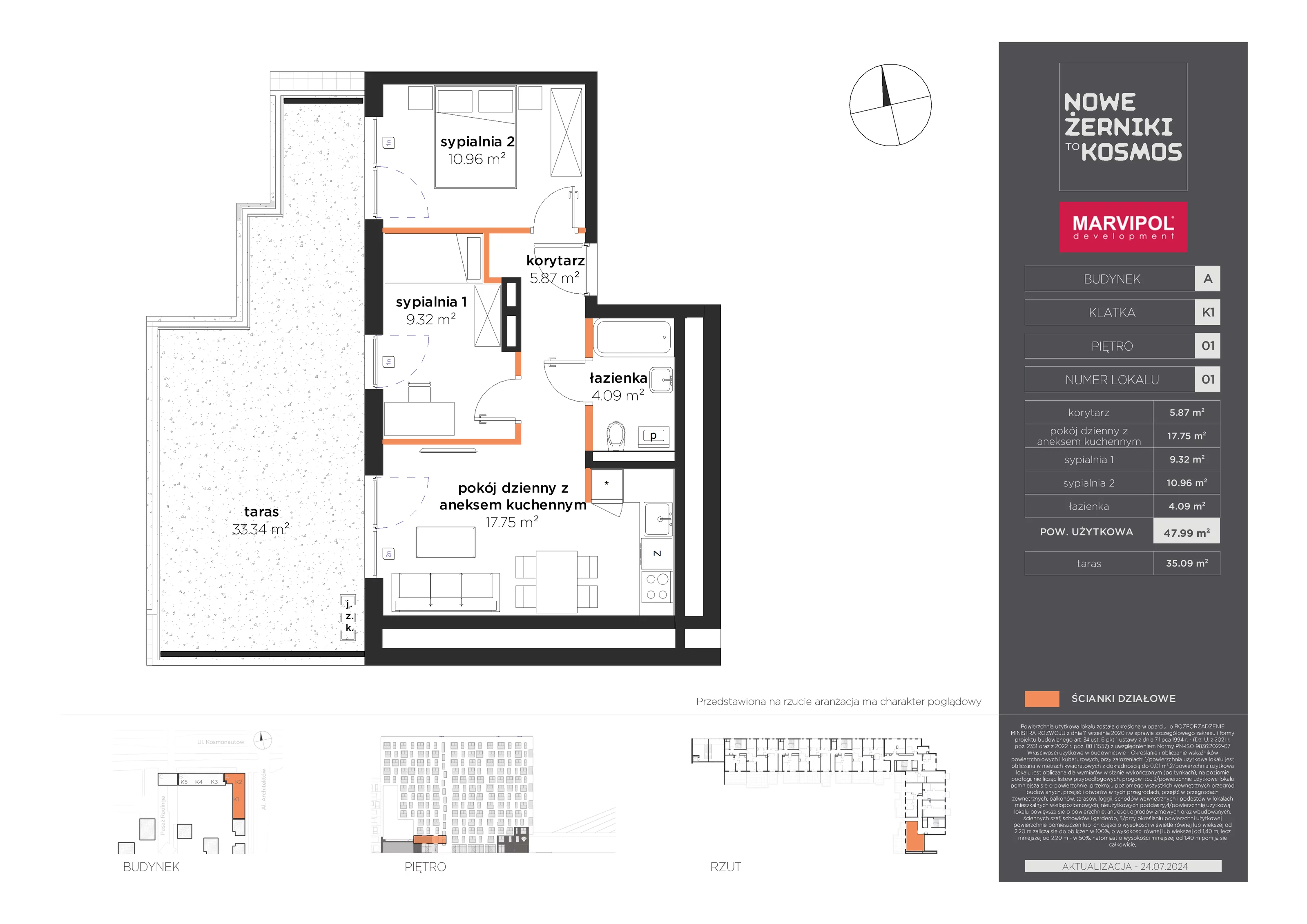 Mieszkanie 47,99 m², piętro 1, oferta nr A-01-01-K1, Nowe Żerniki to KOSMOS, Wrocław, Żerniki, ul. Kosmonautów / al. Architektów