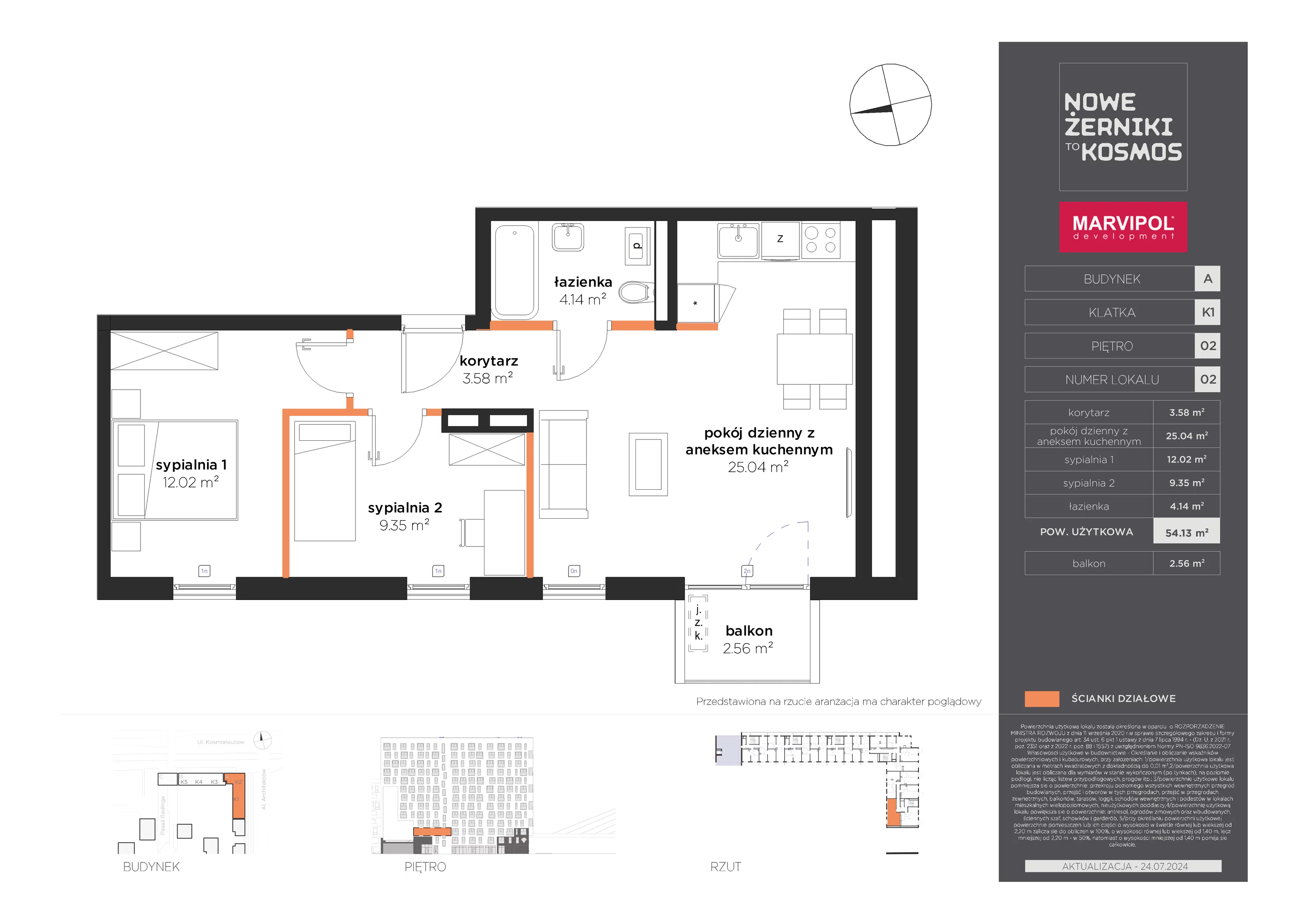 Mieszkanie 54,13 m², piętro 2, oferta nr A-02-02-K1, Nowe Żerniki to KOSMOS, Wrocław, Żerniki, ul. Kosmonautów / al. Architektów